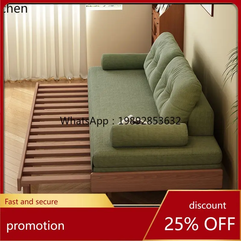 HT Weißes Eschenholz-Schlafsofa mit Ausziehfunktion für Wohnzimmer, Arbeitszimmer und Schlafzimmer - Einfaches Schlafsofa aus Massivholz Image