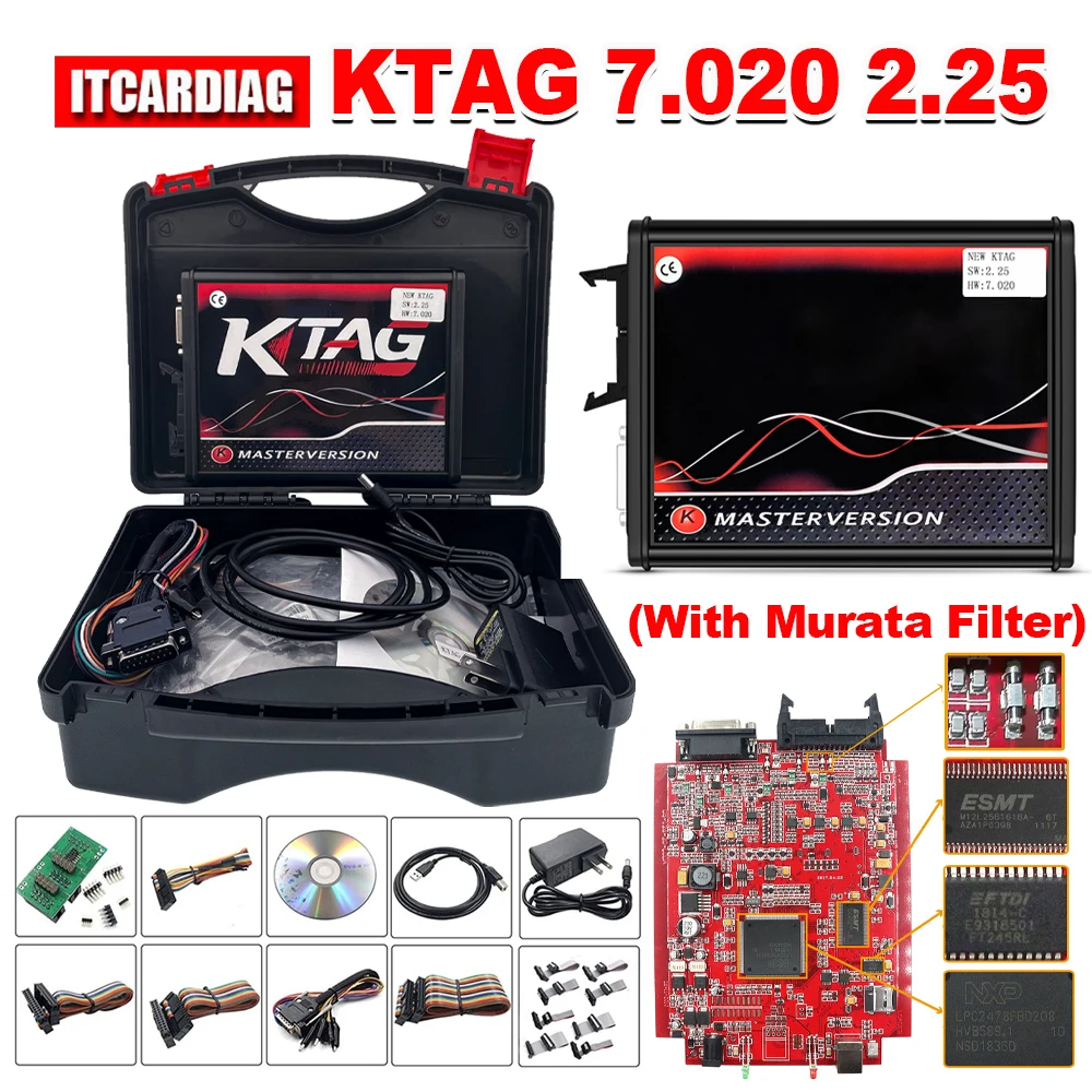 KTAG 7.020 2.25 Online EU Red PCB 4 LED Unlimited ECU Chip Tuning Tool Ksuit ECU Programmierer mit Murata Filte mit Toolbox Image