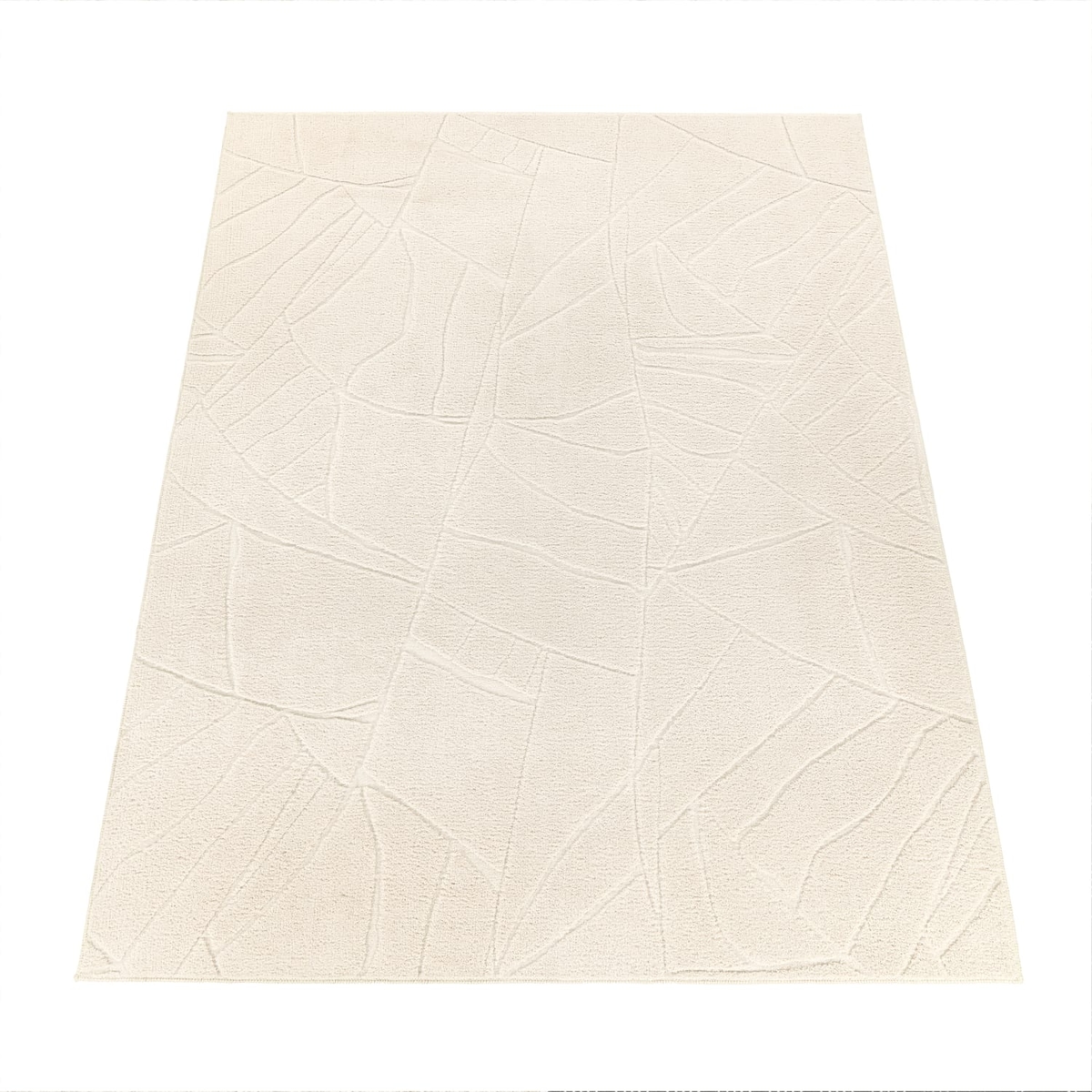KADIMA DESIGN Teppich Kurzflor waschbar Struktur Wohnzimmer schmutzabweisend Creme Rechteckig 80x150 | 100% Polyester | Florhöhe: 12 mm Image