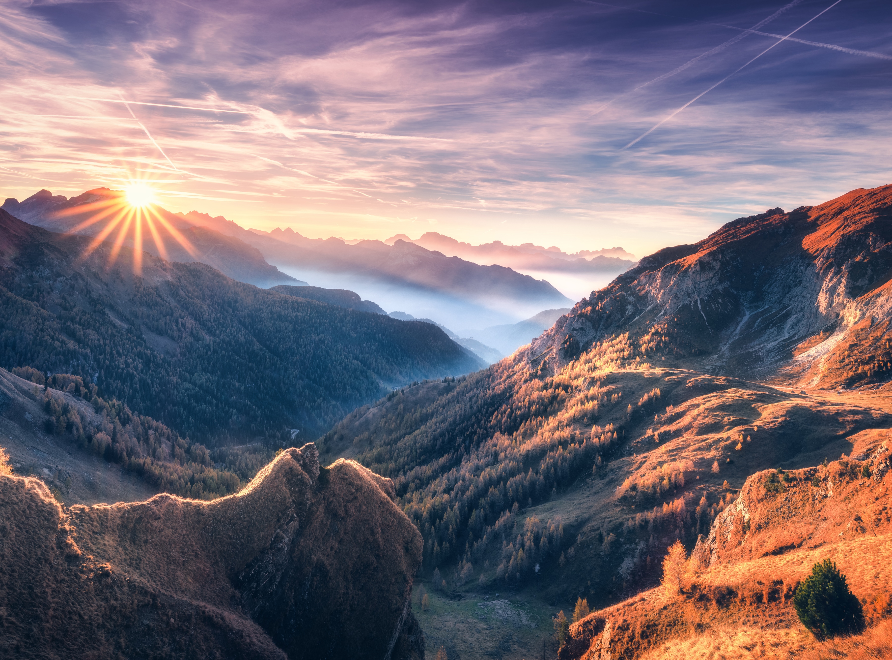 Fototapete PAPERMOON "Foggy Mountain View", bunt, B:3m L:2,23m, Vlies, Tapeten Image