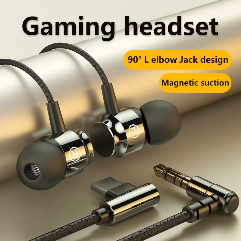 Cuffie da gioco cablate con aspirazione magnetica Falcon L jack HiFi bass stereo cuffie musicali di tipo C da 3.5mm per cuffie con microfono per computer del telefono