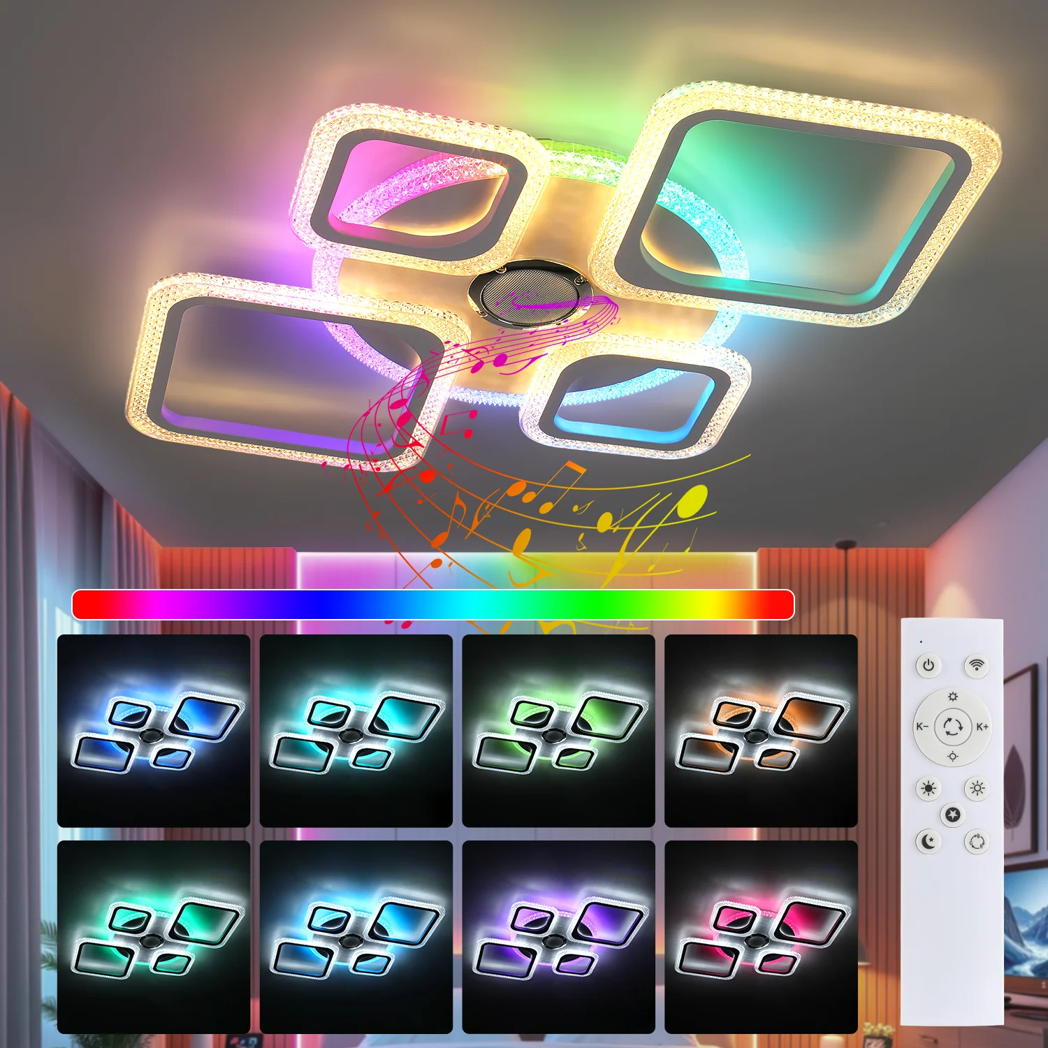LED Deckenleuchte 50W Deckenlampe RGB Farbspiel Dimmbar mit Fernbedienung RGB-Hintergrundbeleuchtung für Schlafzimmer Wohnzimmer