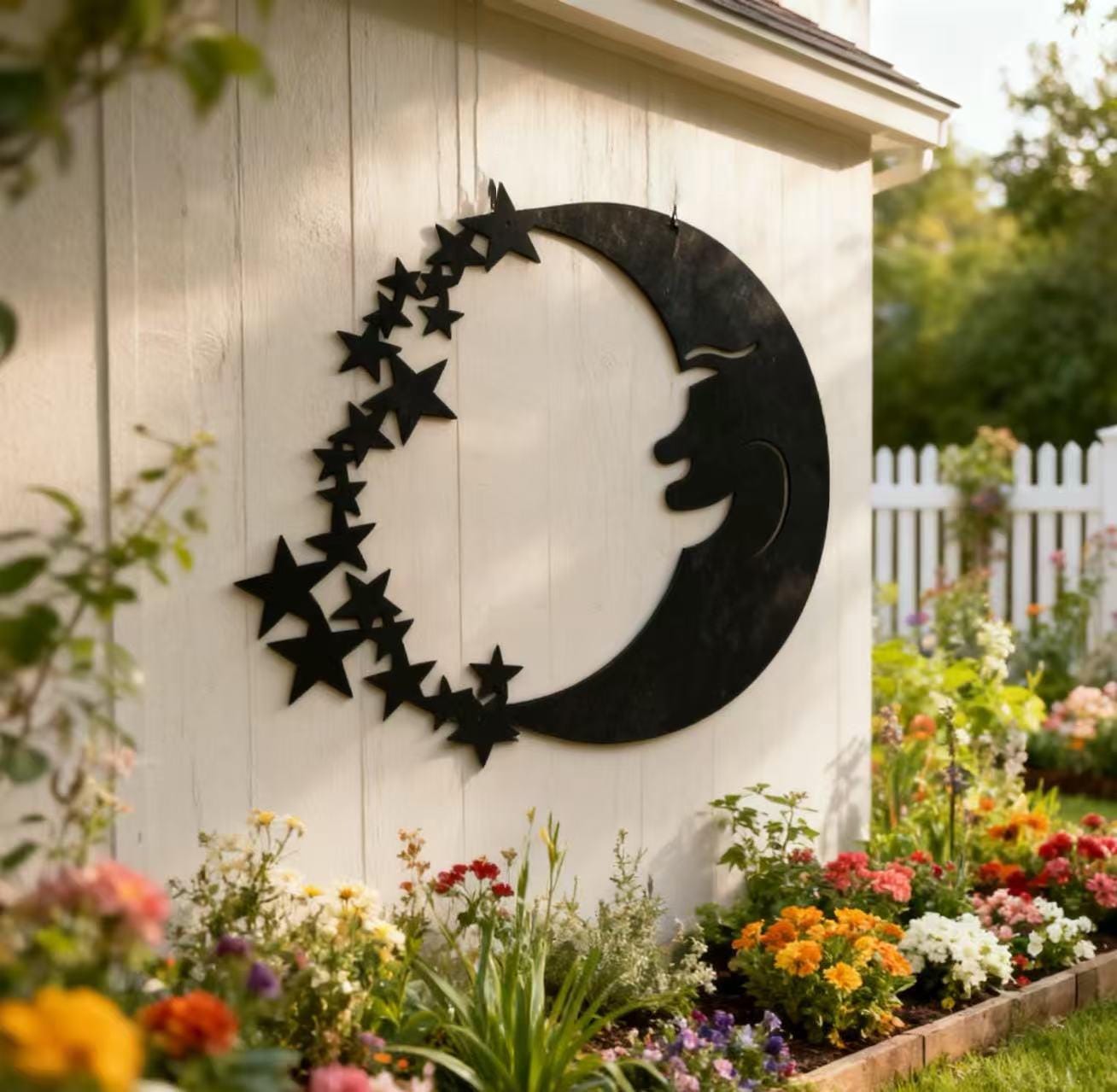 Decorazione murale a forma di luna con stella in metallo, insegna a forma di luna in metallo, decorazione murale a forma di luna stravagante in metall