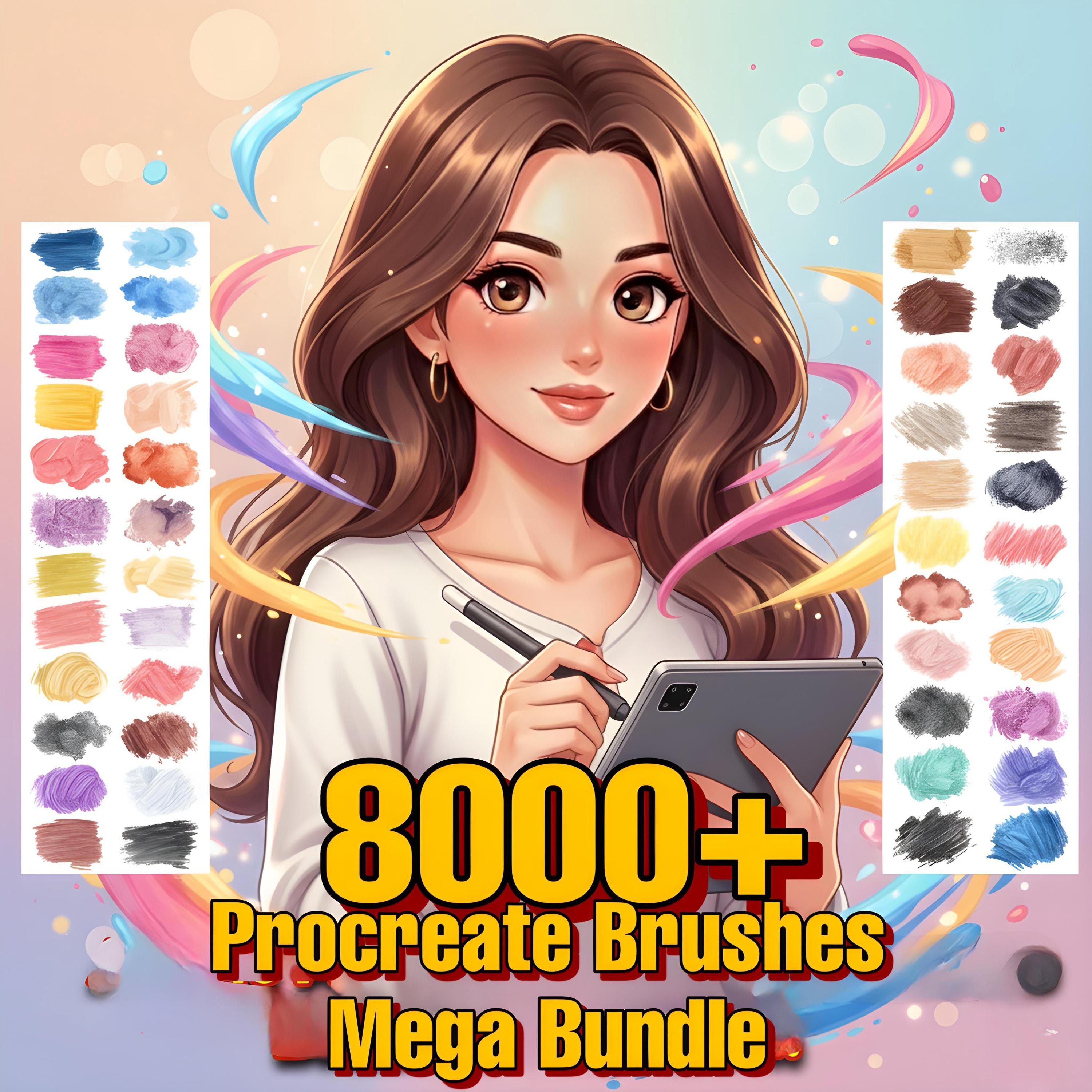 Mega Bundle di oltre 8000 pennelli Procreate / Anime, inchiostro, matita, acquerello, timbri, texture e calligrafia / Pacchetto di pennelli Procreate