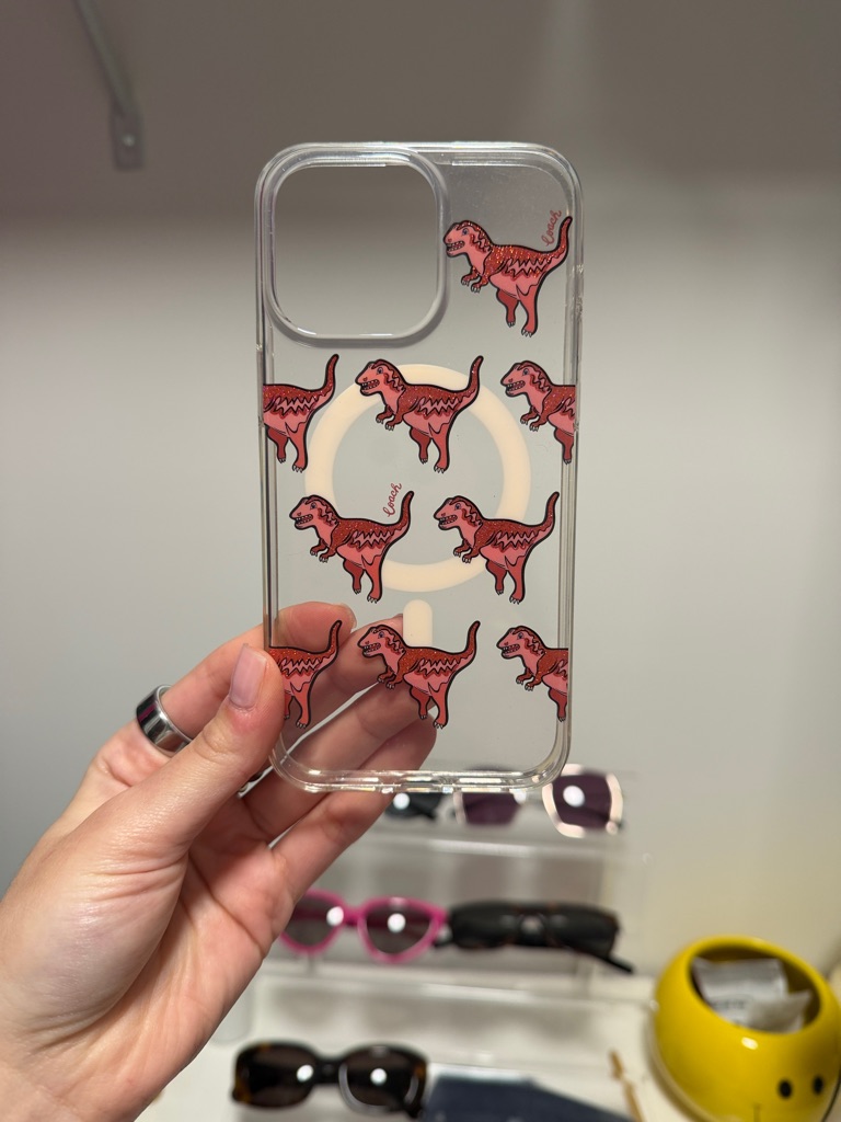 Coach Cell Phones & Accessories | Coach Clear Phone Case With Pink Dinosaur Print 15pro Max | Color: Pink/White | Size: Os