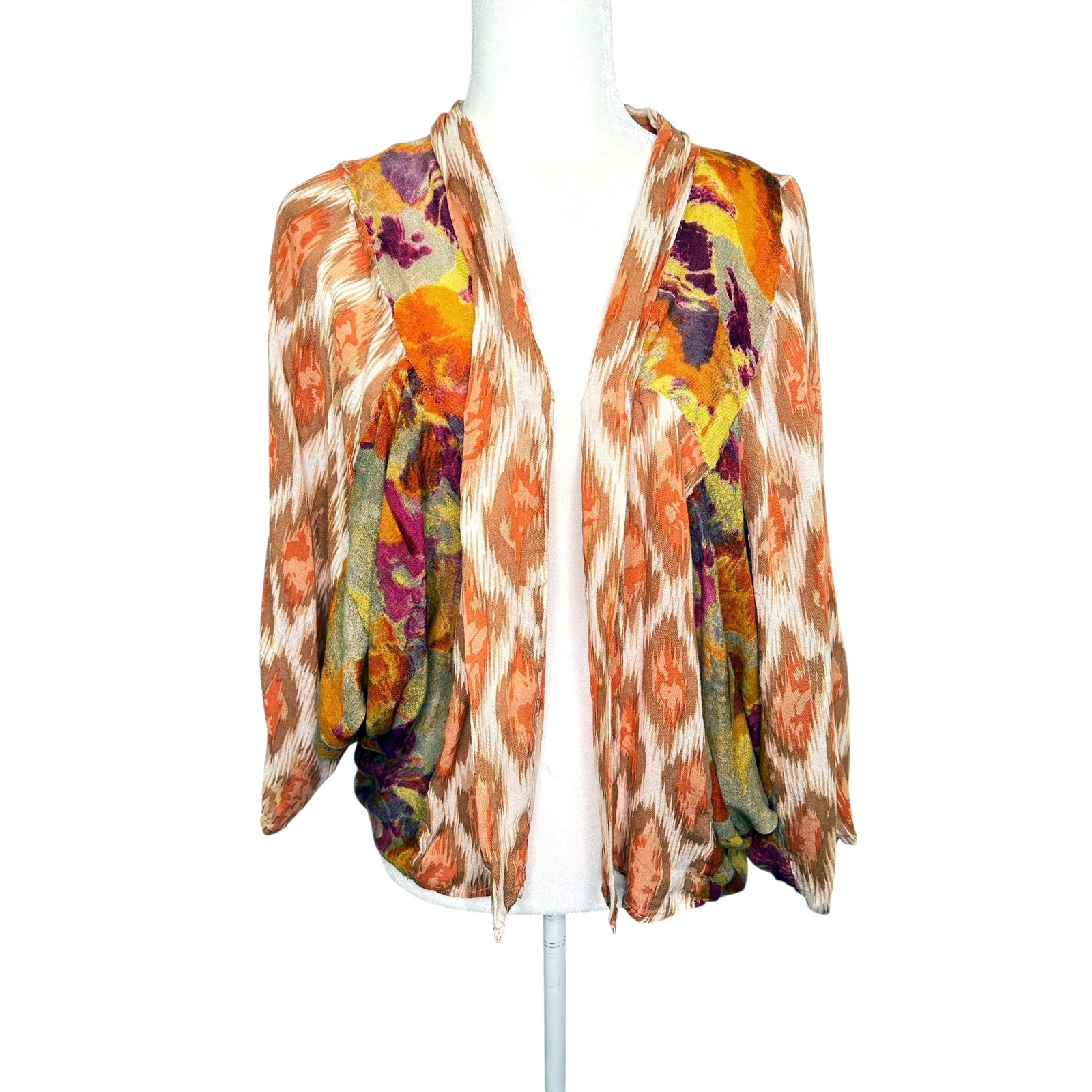 Anthropologie Tops | Anthropologie Sunset Cocoon Kimono Orange Multi Open Front Topper Cardigan O/S | Color: Orange | Size: O/S
