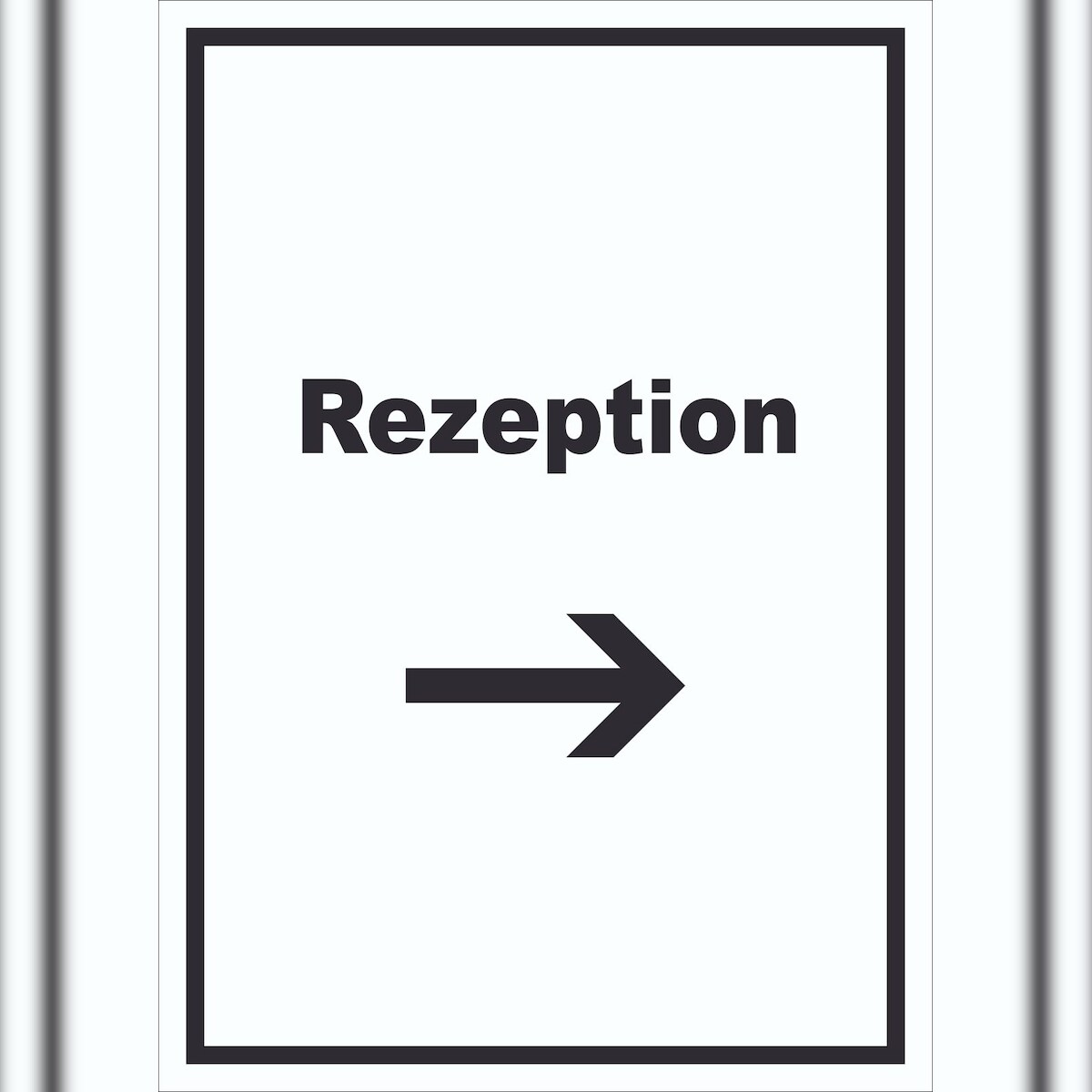 HB-Druck Rezeption Schild mit Text und Richtungspfeil rechts Anmeldung Eingang hochkant A4 Rückseite selbstklebend Image