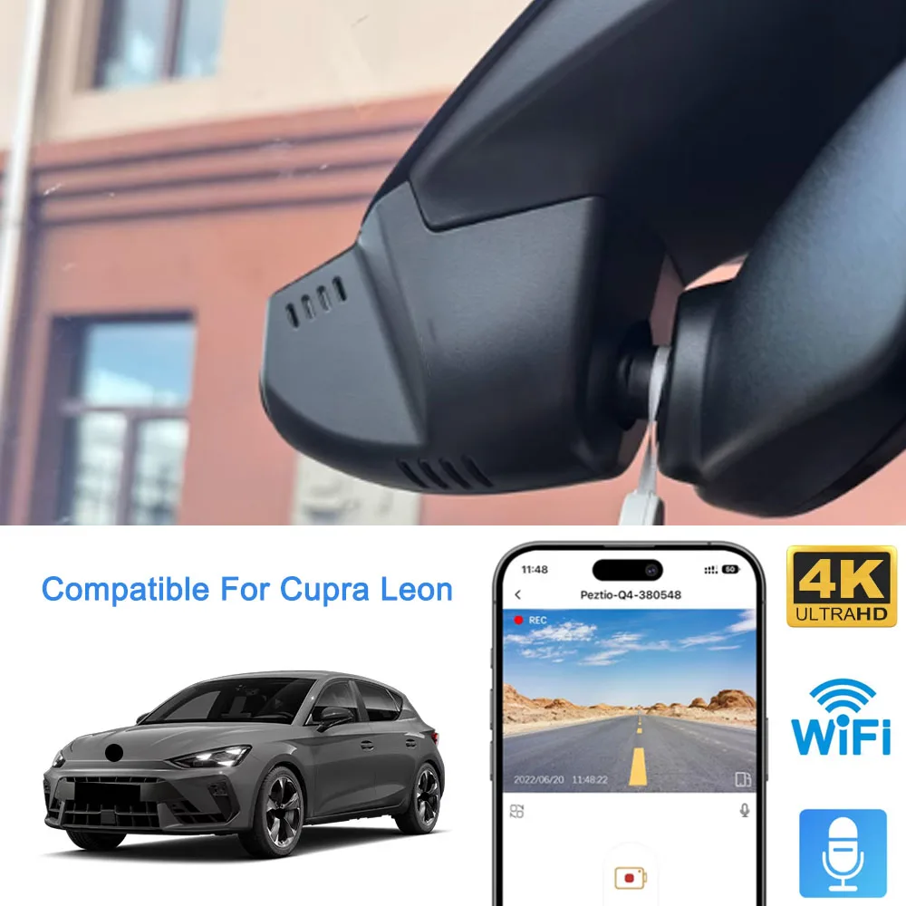 Mrec Dash Cam 4K Wifi Doppia fotocamera anteriore e posteriore per Cupra Leon Seat Leon 5F FR Mk4 2020 2021 2022 2023 2024 2025