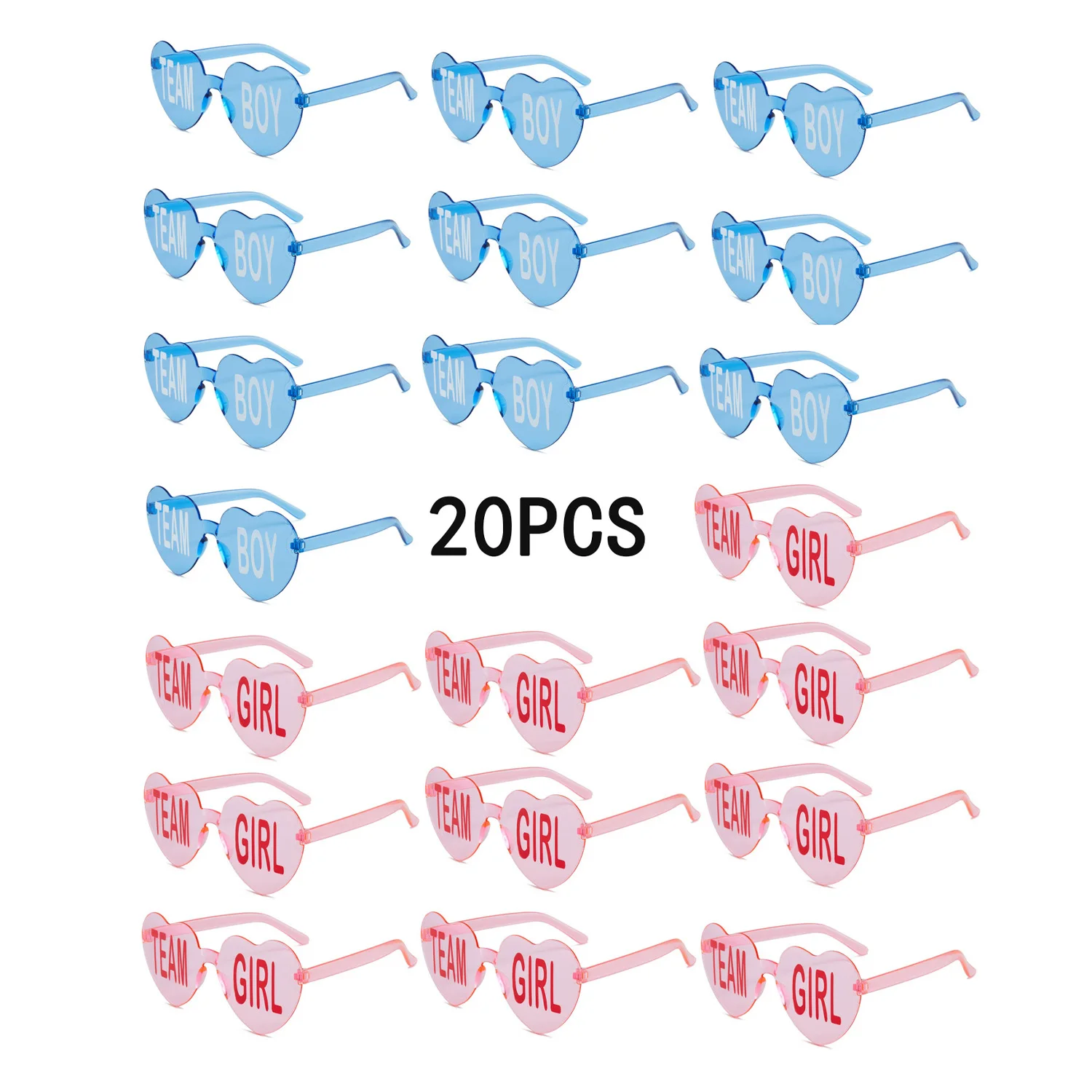 20-teilige herzförmige Sonnenbrille für Damen, Kunststoff, Love Cat Eye, rahmenlose Brille, Farblinse, Party, exklusiv für Damen und Herren, Reisen Image