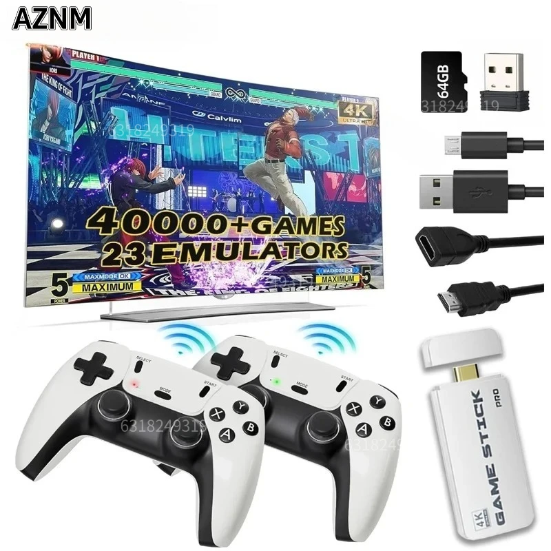 64G Spiele-Stick M15 4K Video-TV-Spielkonsole Kabellose Gamepads Videospiel 64G 40000+/50000+ Klassische Arcade-Spiele HD Zweispieler-Modus