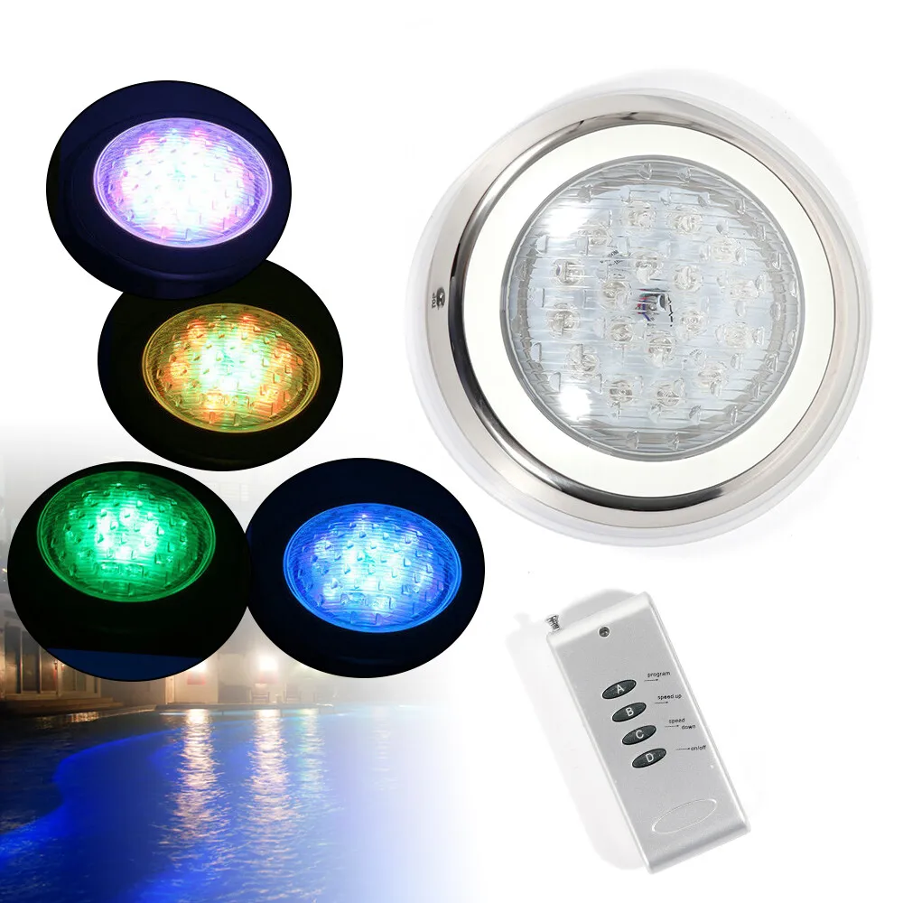 Éclairage de piscine LED à bords, lampe d'éclairage de piscine AC 12V 54W lampes sous-marines rvb avec télécommande IP68 étanche inondation de piscine pour piscines