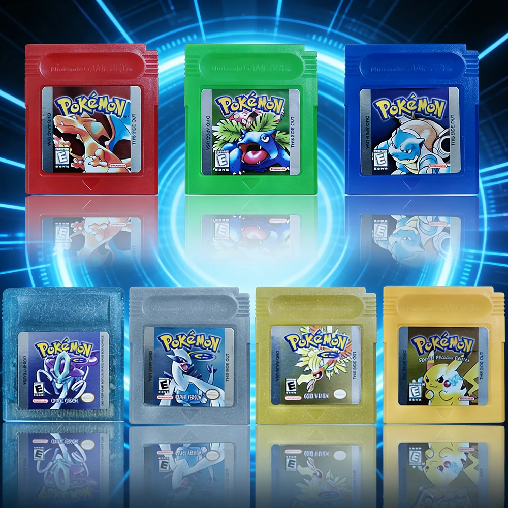 Cartouche de jeu vidéo Pokemon rouge bleu cristal doré vert argent jaune GBC, cartouche de jeu vidéo 16 bits pour console GB/SP