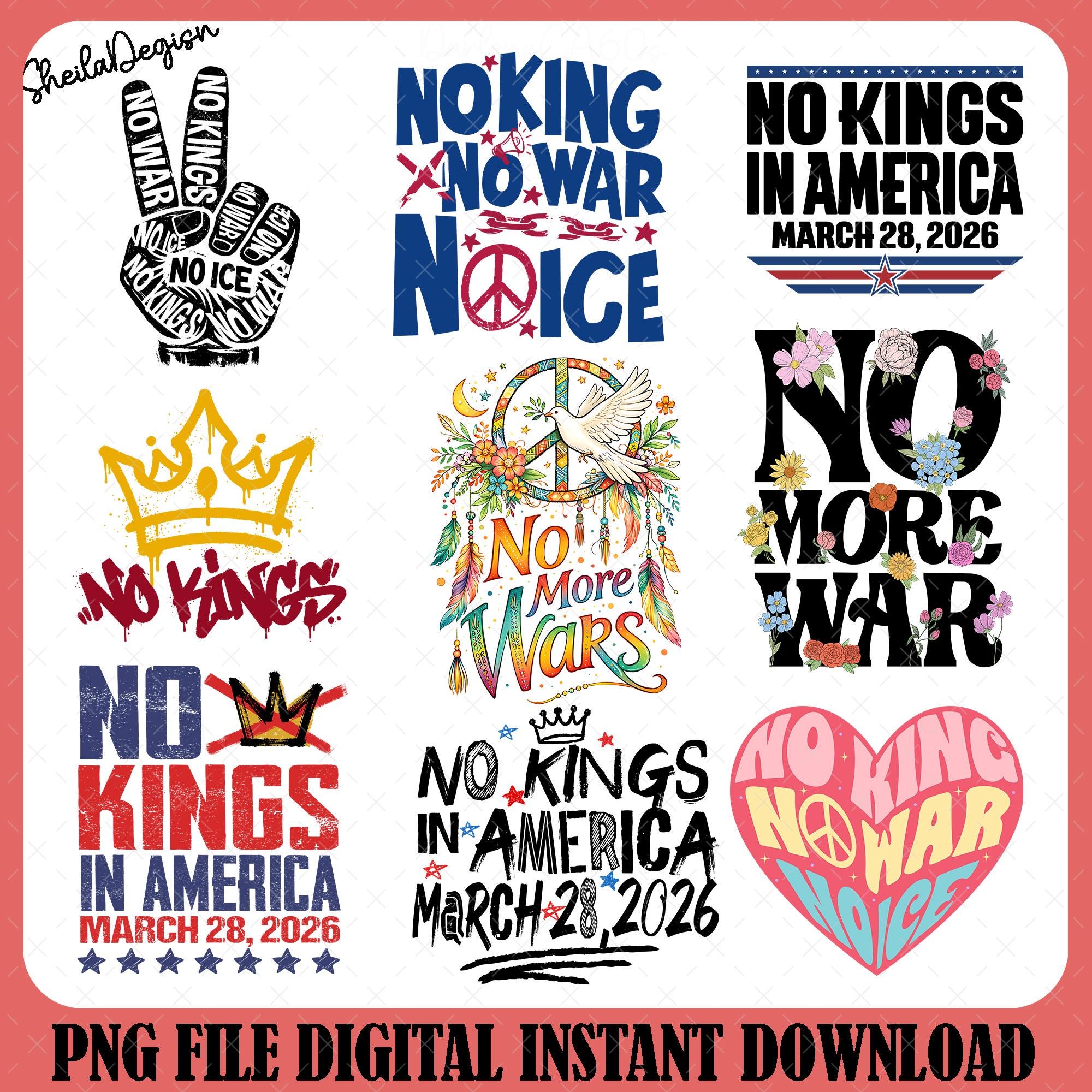 Pacchetto PNG No Kings, No Kings 28 marzo 2026 Png, No Kings in America Png, No King No War No Ice Png, No Kings Since 1776 Png, Anti Trump Png