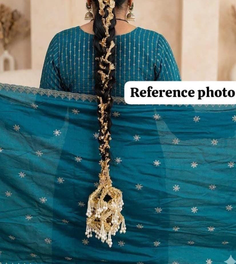 Punjabi Gold Gota Paranda per donna - Dori per capelli da sposa con nappa di perle, accessorio per treccia da sposa Jaggo, regalo per donna