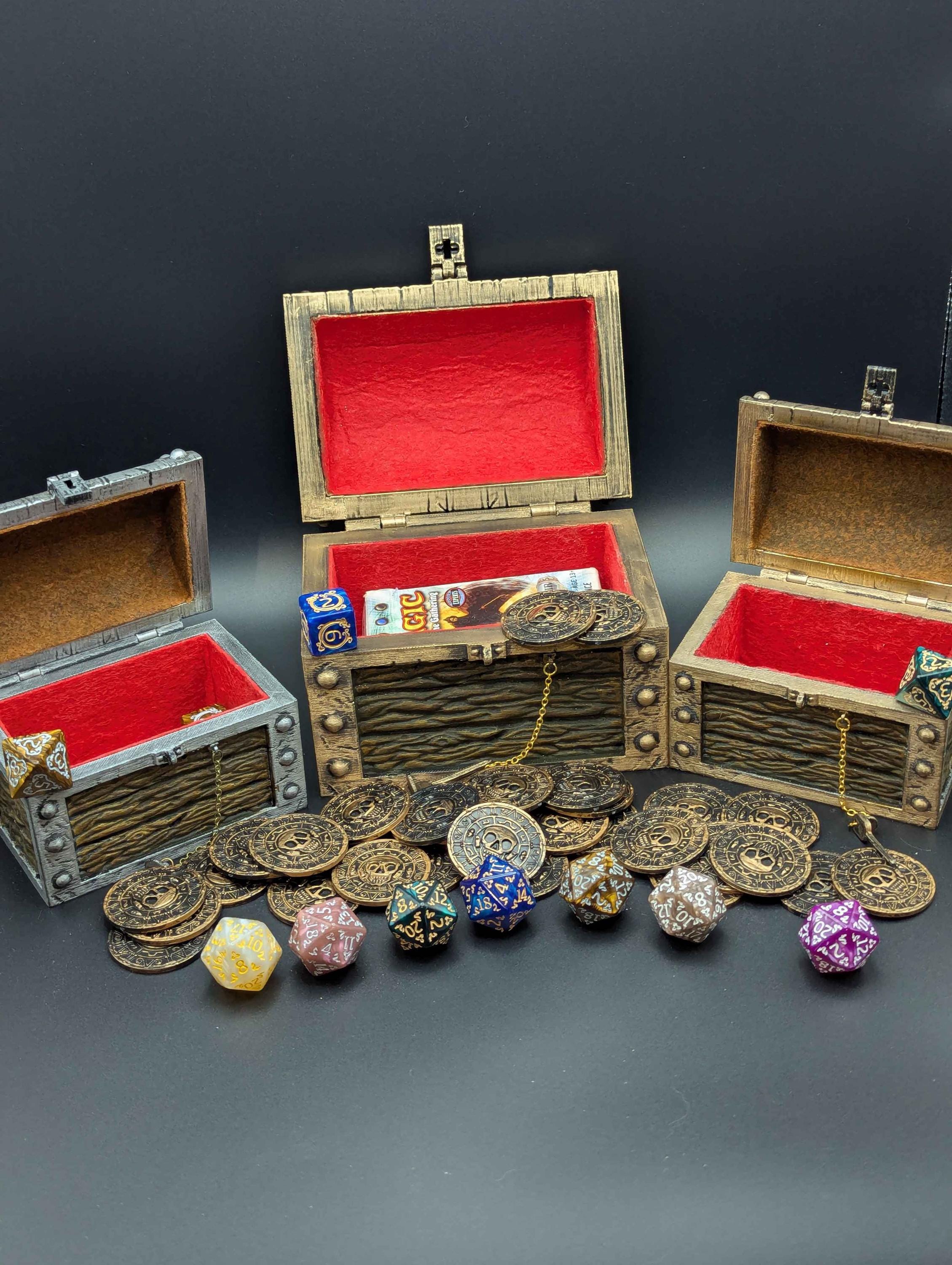 Scrigno del tesoro - Scatola per dadi da gioco di ruolo e scatola per mazzo MTG - Personalizzabile - Stampa 3D dipinta a mano - Idea regalo per giochi