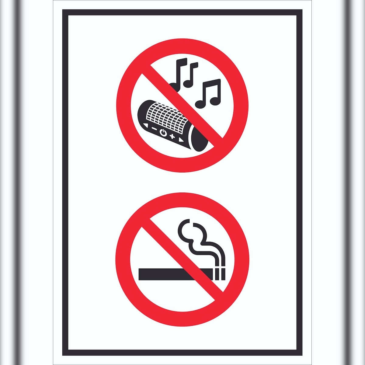 HB-Druck Schild Musik und Rauchen verboten Symbol hochkant A0 Rückseite selbstklebend Image