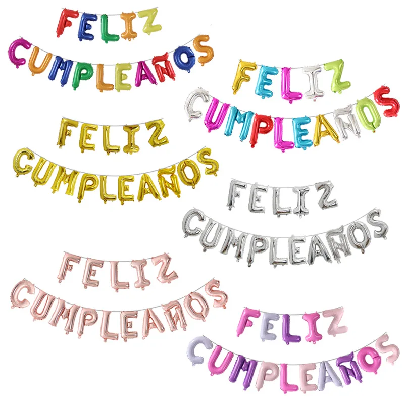 Oro Argento Rosa Spagnolo Feliz Cumpleanos Palloncini Buon Compleanno Lettera Foil Palloncino Decorazioni per feste Alfabeto Aria Gonfiabile Globos