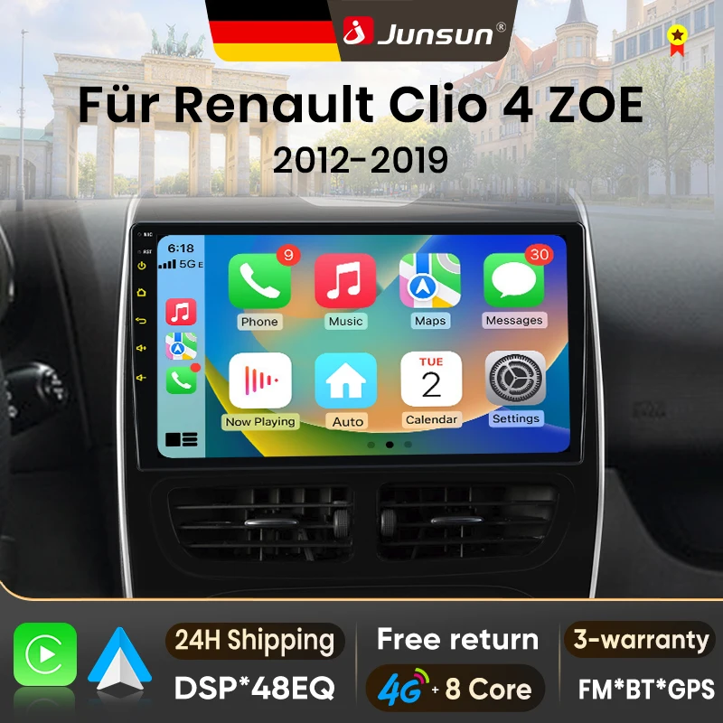 Autoradio Android 15 Junsun da 10 pollici per Renault Clio 4 ZOE 2012-2019, Wireless per Apple CarPlay, Schermo IPS, Stereo Multimediale, Lettore Video, Sistemi Intelligenti per Auto, Autoradio 2 Din,