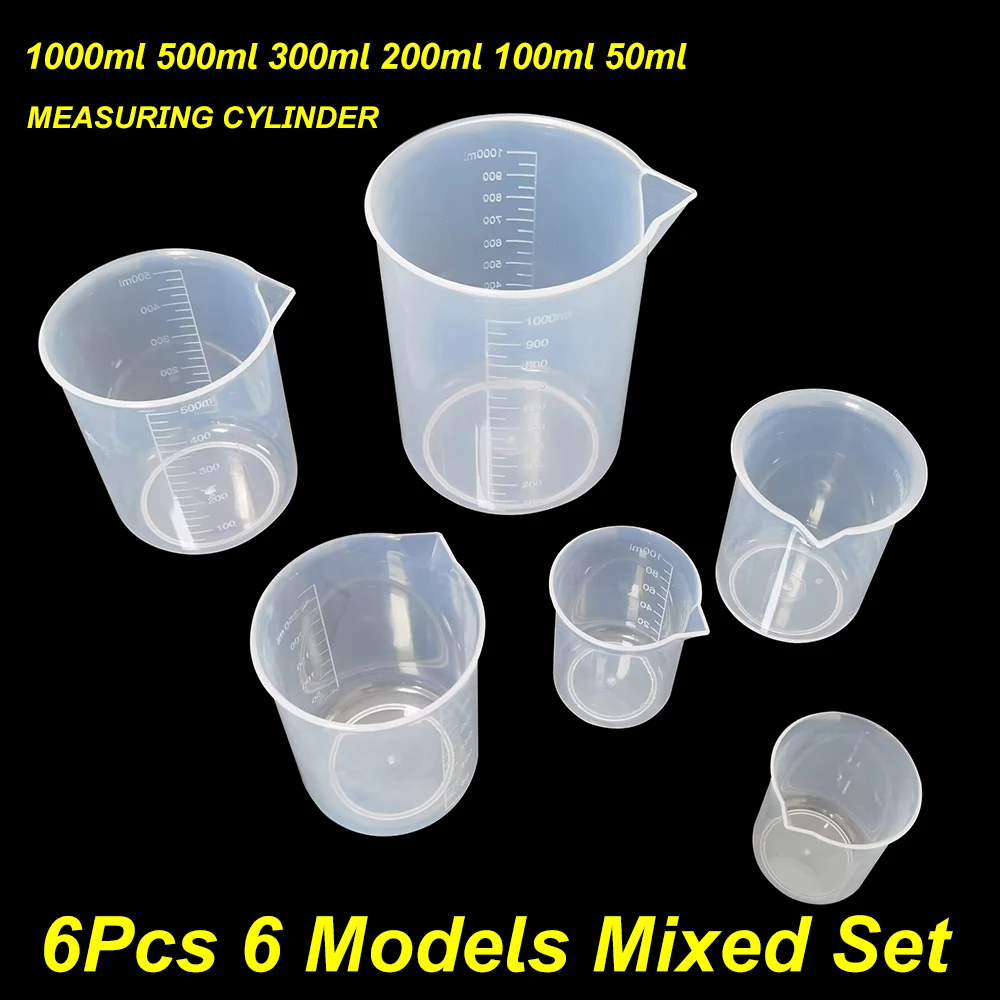 Cilindro graduato 6 pezzi Set Attrezzatura didattica scolastica per studenti Cilindro graduato da laboratorio 1000 ml 500 ml 300 ml 200 ml 100 ml 50 ml