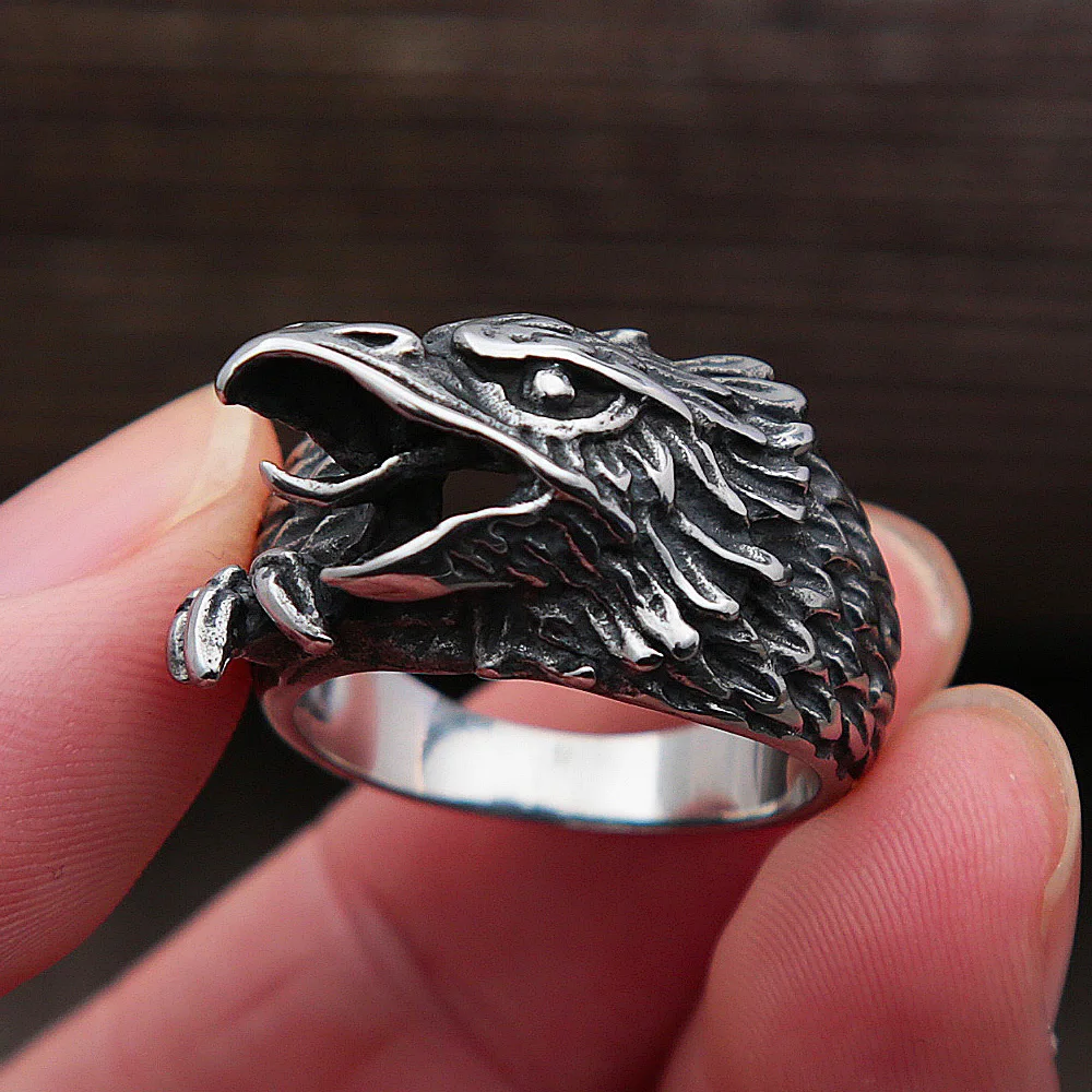 Vintage Viking Odin Crow Ring Männer Nordic Mythologie Viking Ring Edelstahl Biker Männer Odin Raven Ring Schmuck Geschenk Großhandel Image