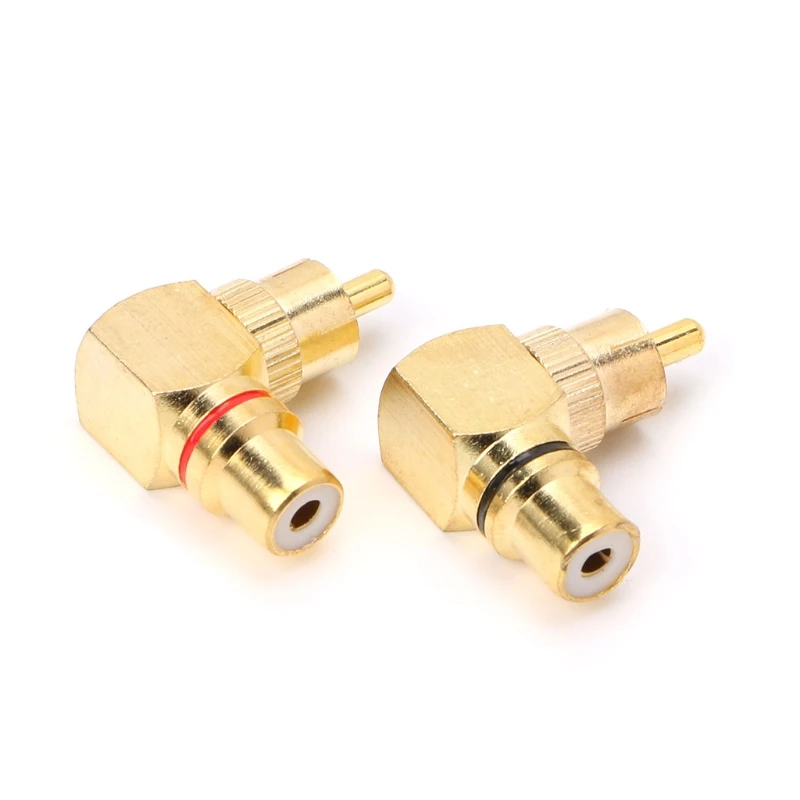 2X Messing RCA rechtwinkliger Stecker auf Buchse vergoldeter Stecker 90-Grad-Adapter Image