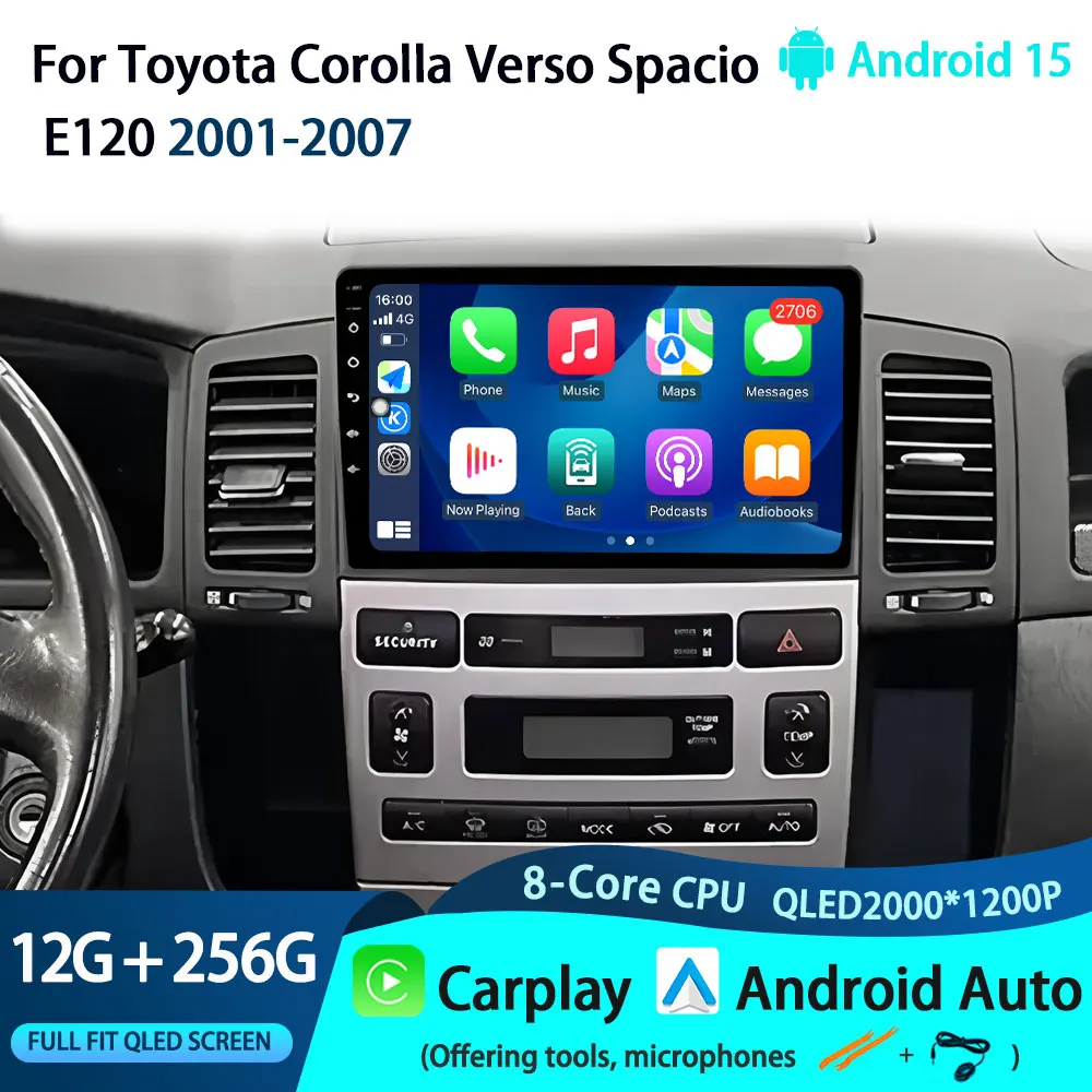 Für Toyota Corolla Verso Spacio E120 2001-2007 Autoradio Carplay WIFI Auto Radio GPS Navigation Multimedia Video Stereo DSP audio Image