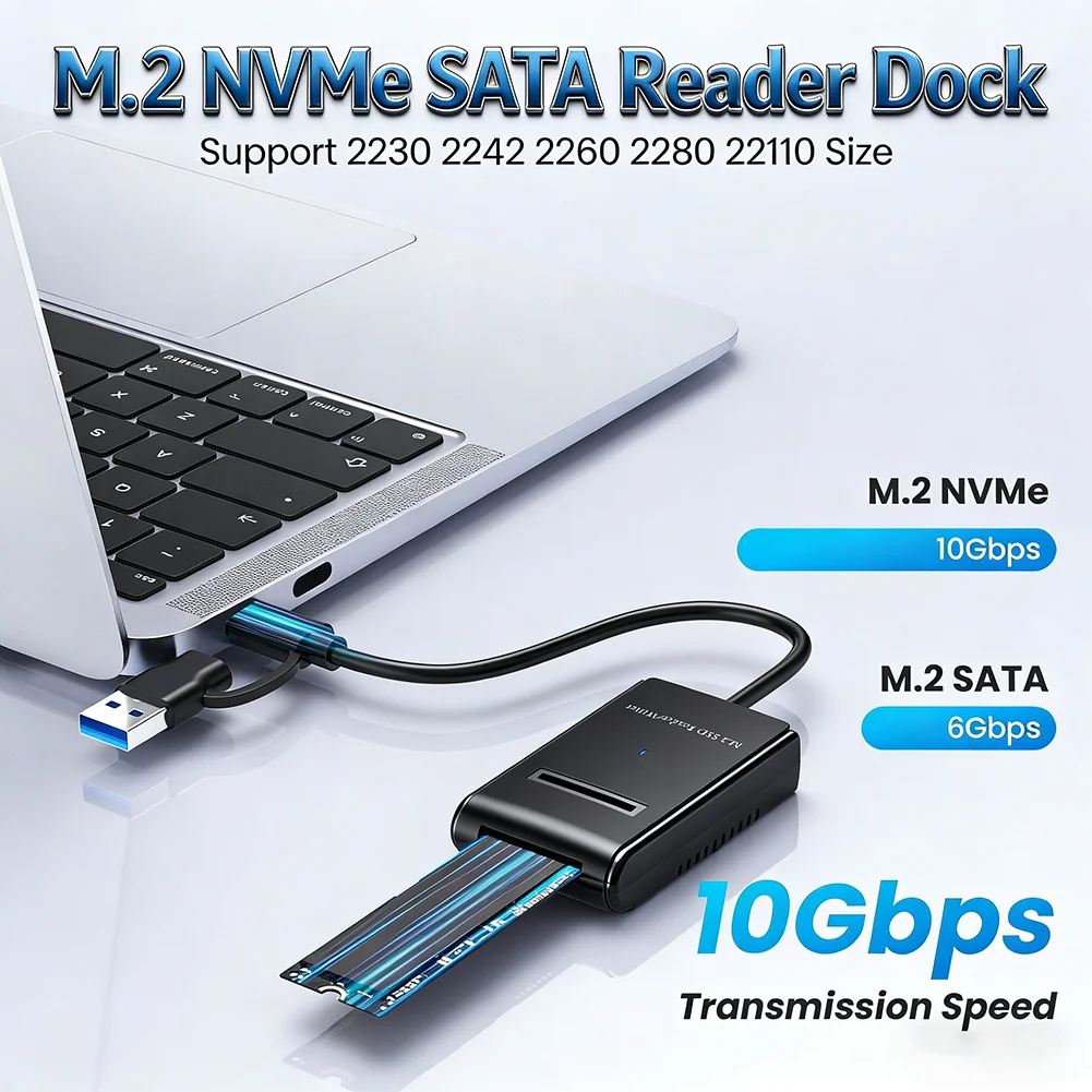 M.2 NVMe SATA Lesegerät M.2 SSD zu USB A/C Adapter für M/B M-Key SSD-Laufwerke Dockingstation Volle Größe 22110/2280/2260/2242/2230 Image