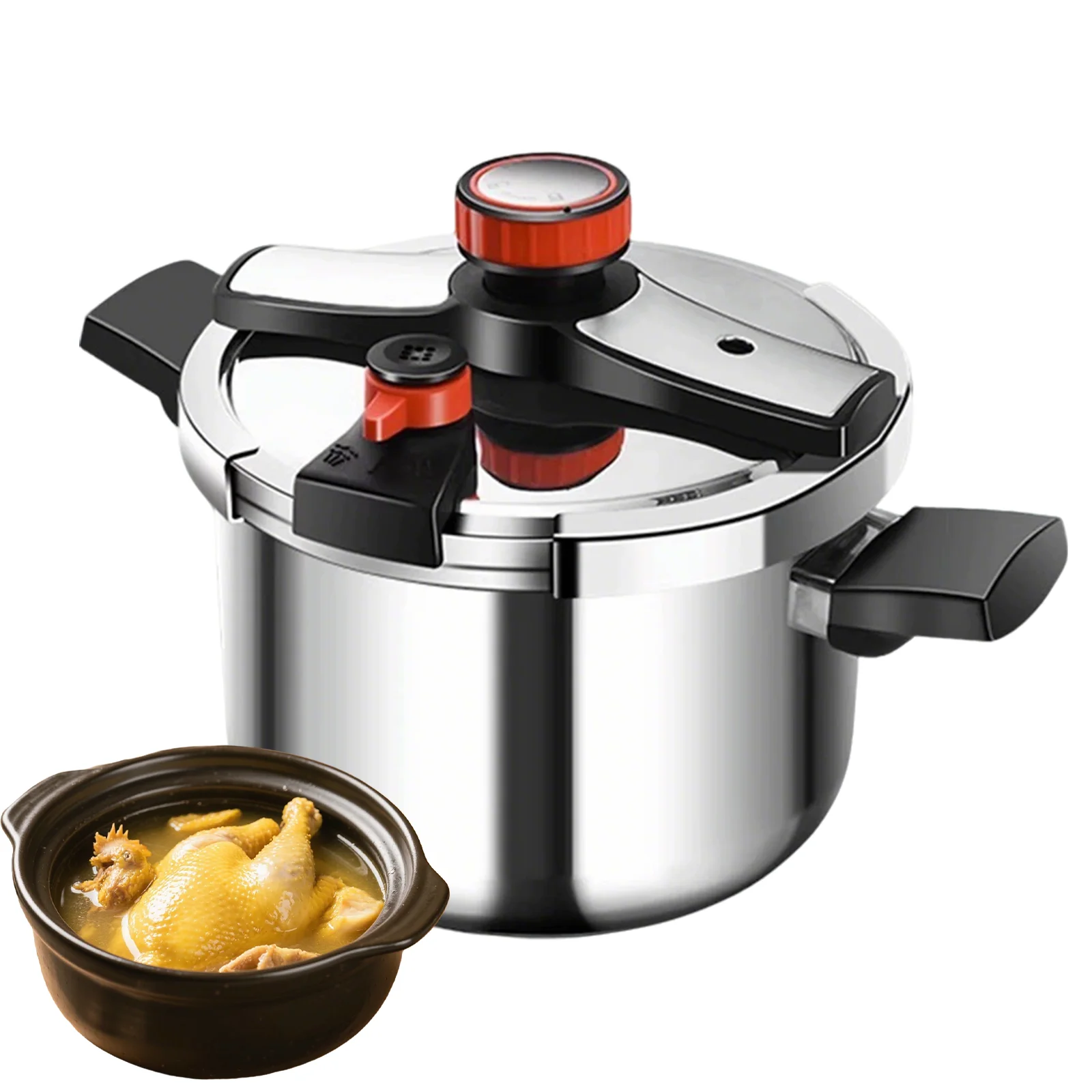 6L 304 Edelstahl-Schnellkochtopf, 3-Stufen-Einstellung & Explosionsgeschützt, Dicker Boden für Gas- & Induktionskochfelder Image