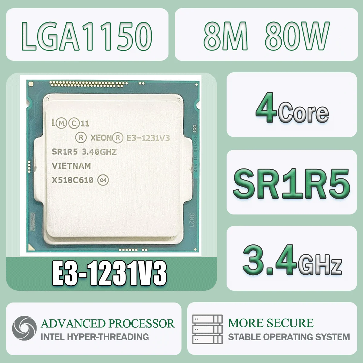 Intel Xeon E3-1231V3 3,4 GHz Quad-Core 8M 80 W E3 1231 V3 Computer CPU Prozessor Server E3 1231V3 Paket LGA 1150 Image