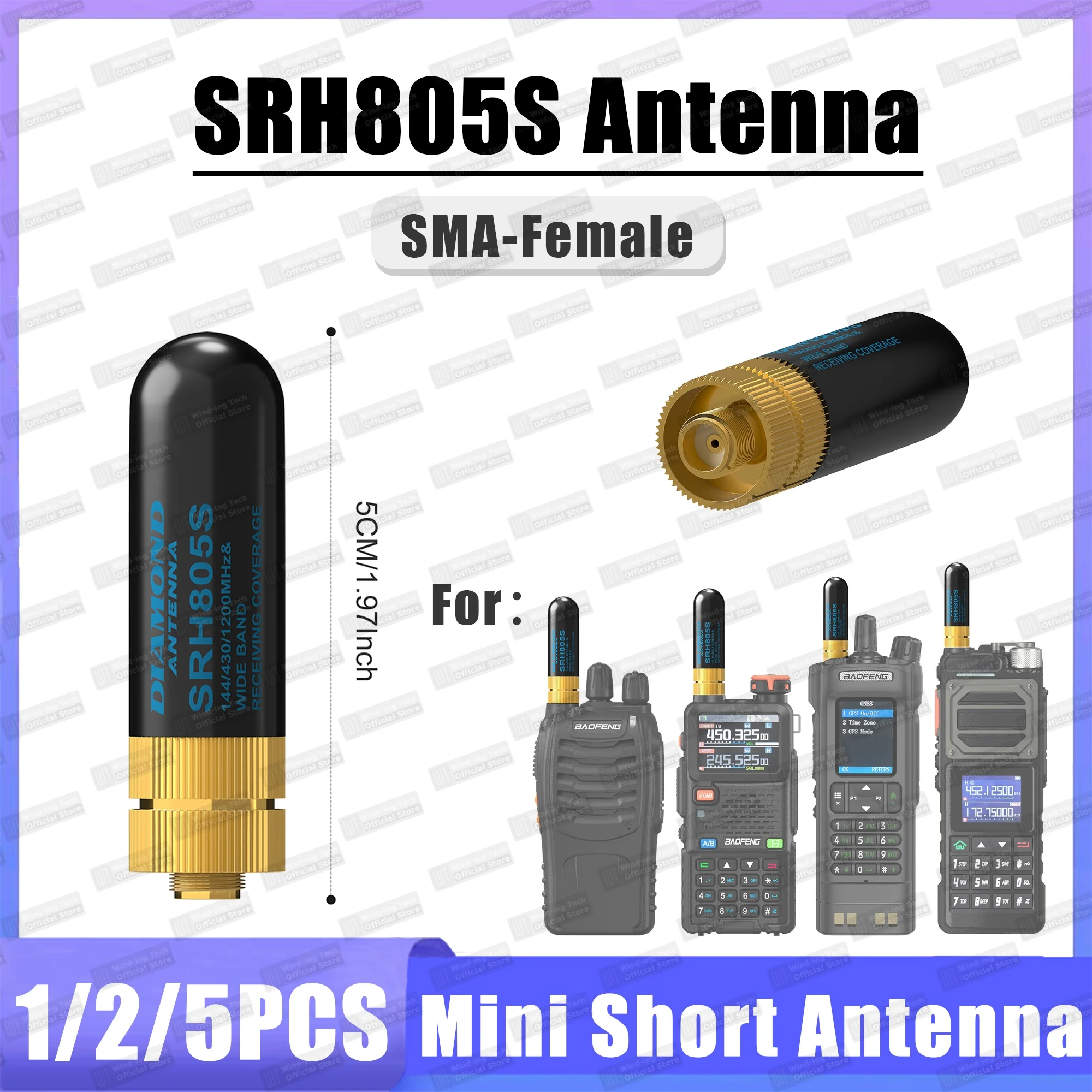 1/2/5PCS SRH805S Mini Kurze Antenne SMA-Buchse UV-5R Mini Dual Band Antenne 144/430MHZ Tk11(8) UV-5R DM-32 Radio Zubehör Image