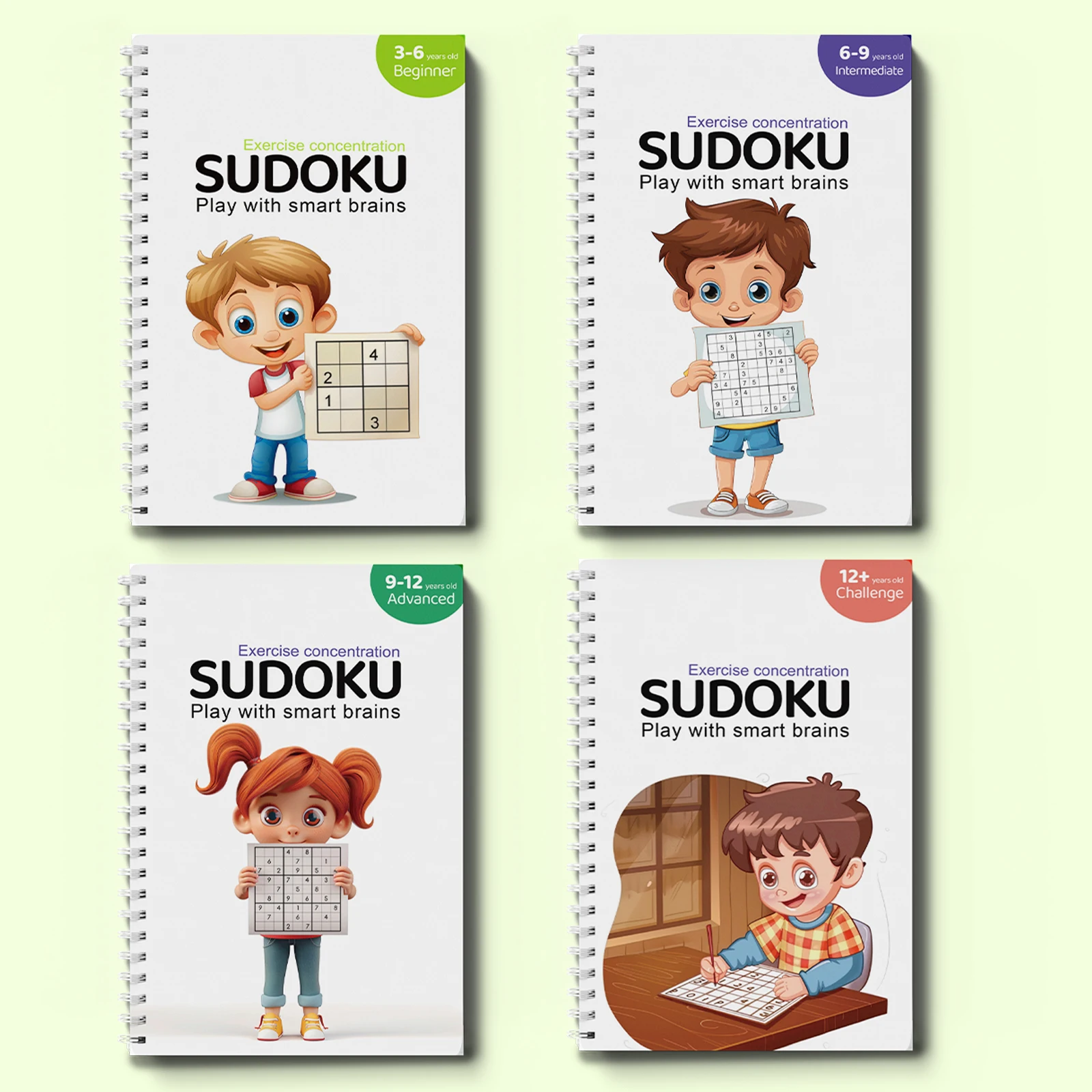Sudoku-Aktivitätsbücher für Kinder im Alter von 3–6, 6–9, 9–12, 12+ Jahren – Einfache bis anspruchsvolle Logikrätsel für intelligentes Denken Image