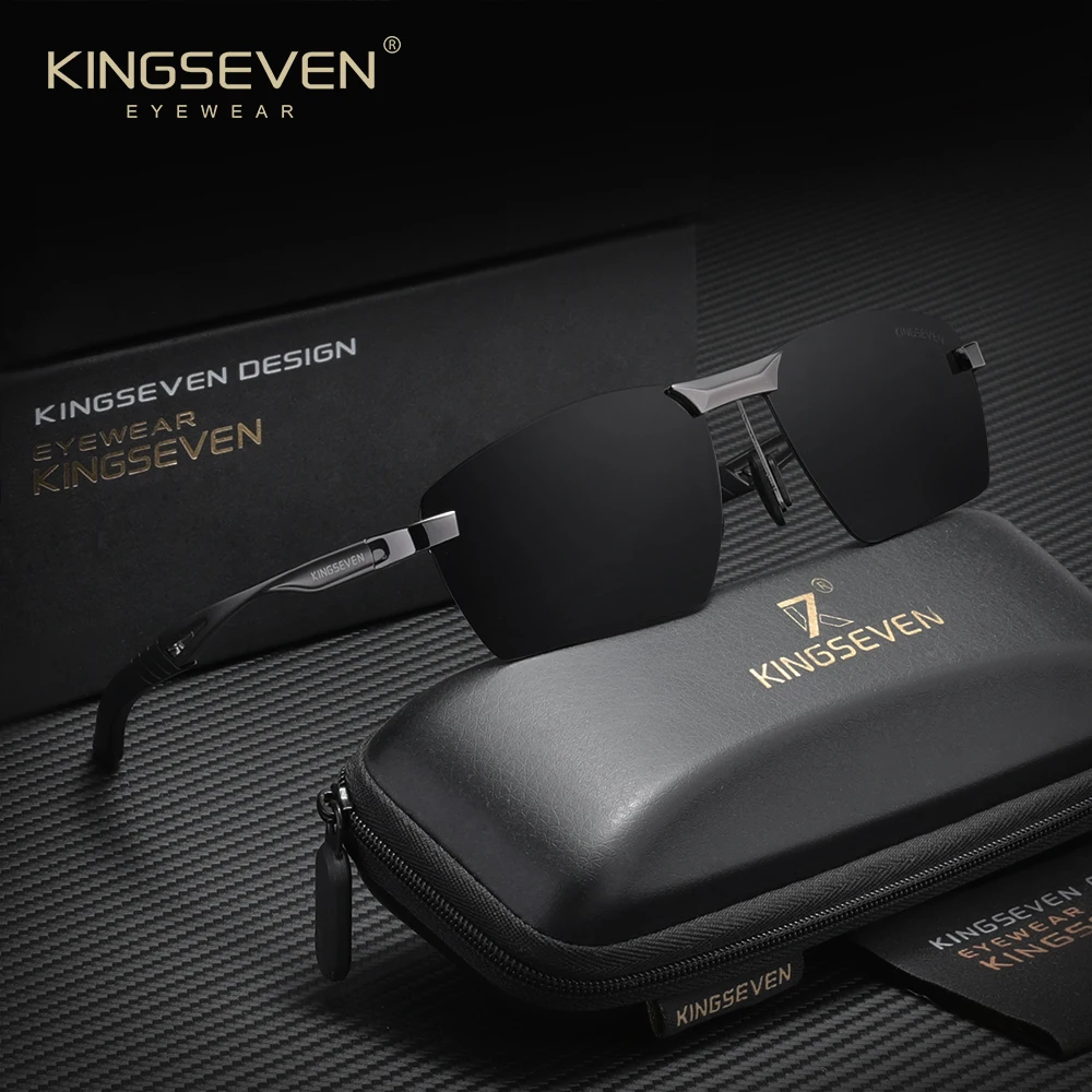 KINGSEVEN Vintage Herren Polarisierte Sonnenbrille UV400 Modische Brille Outdoor Hochwertige Klassische Trendige Geschäfts-Randlose Brillen Image