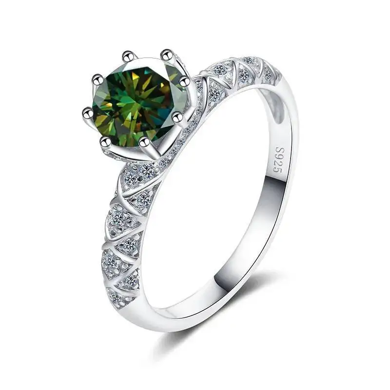 Runder Schliff, 1 Karat, VVS, D-Farbe, Moissanit-Ring für Damen, S925-Sterlingsilber, vergoldet, Pt950-Gold, Hochzeit, Luxusschmuck Image