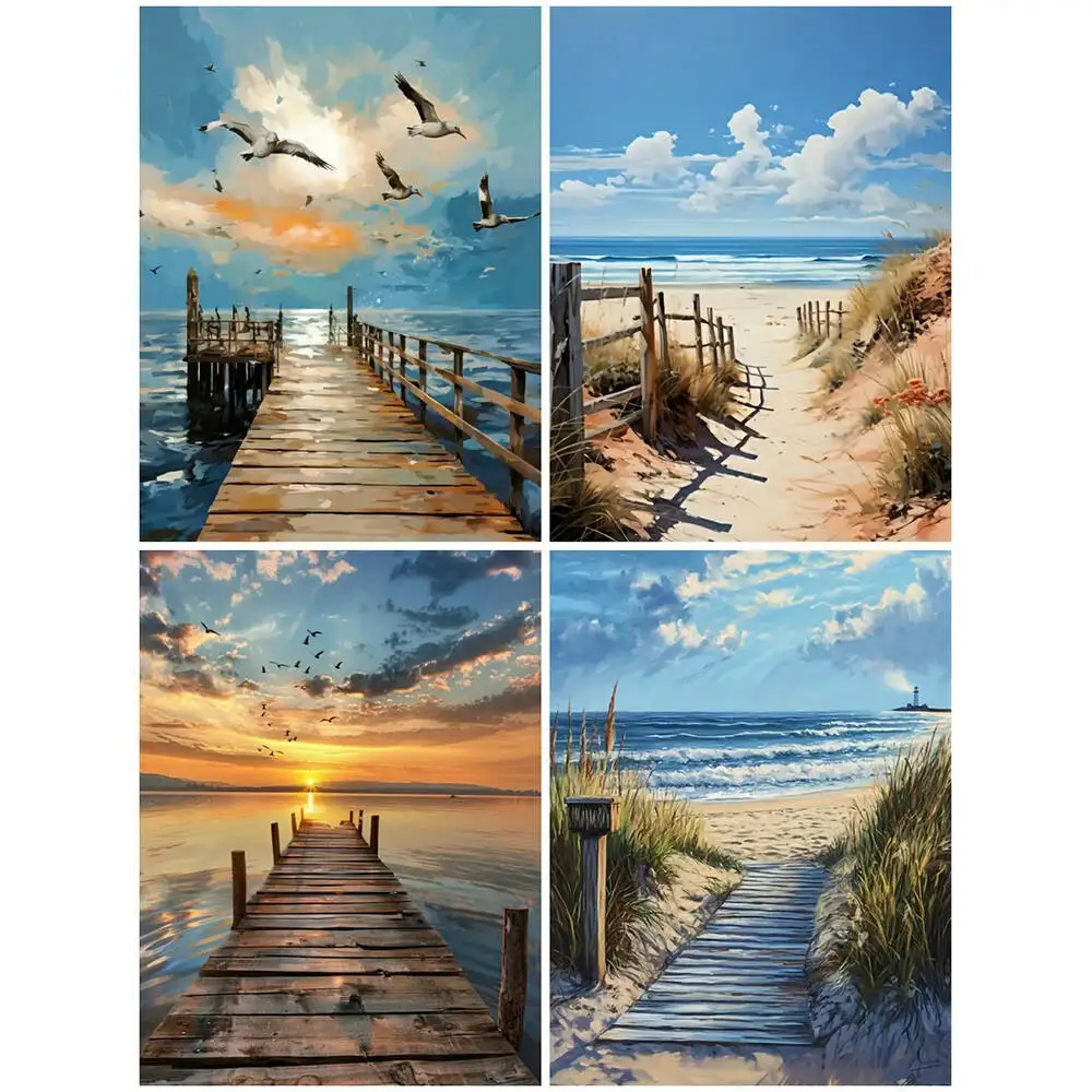 DIY Malen nach Zahlen Brücke Meer Landschaft Digital Ölgemälde Strand Acryl Leinwand Set Wanddekoration Wohnzimmer