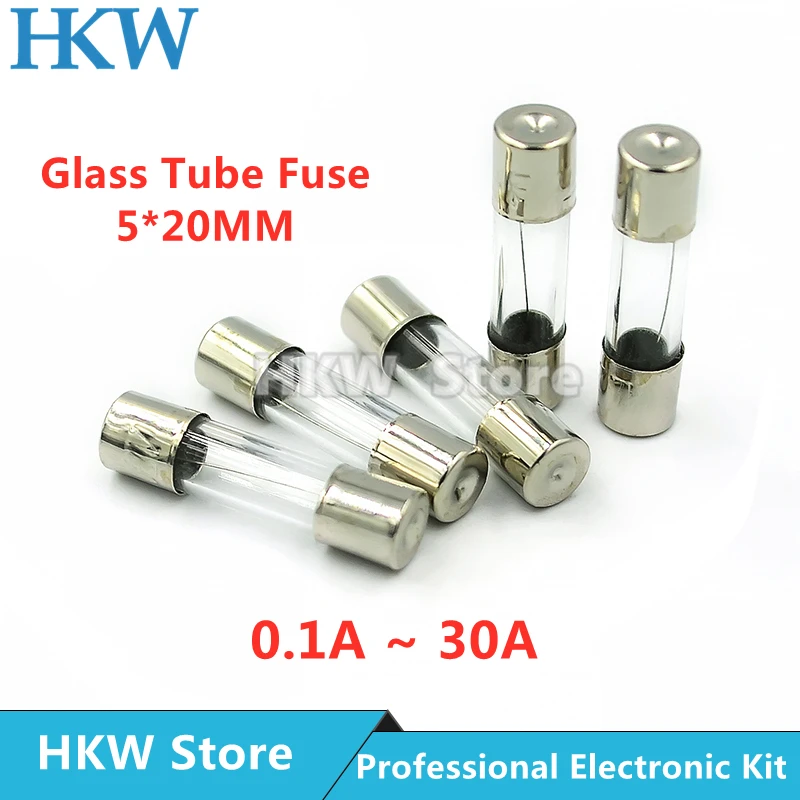 10/20 Stück Glasrohrsicherung 5x20MM 0,1A 0,2A 0,5A 1A 2A 3A 4A 5A 6,3A 8A 10A 12A 15A 20A 30A 25A 250V flinke Sicherungen Sicherungen Image