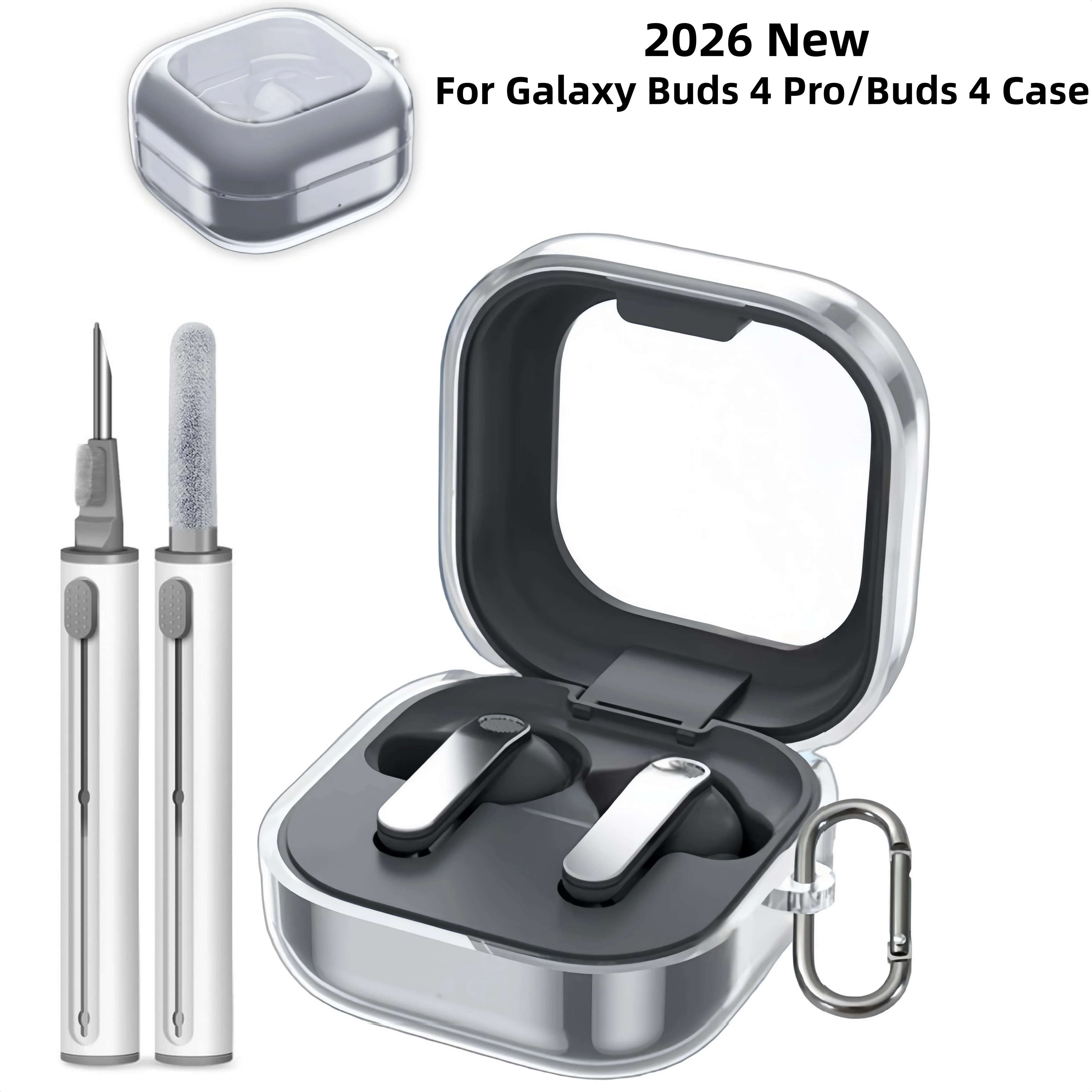 Hülle für Samsung Galaxy Buds 4Pro, weiche, transparente TPU-Hülle für Samsung Galaxy Buds 4, Zubehör mit Schlüsselanhänger und Reinigungsstift Image