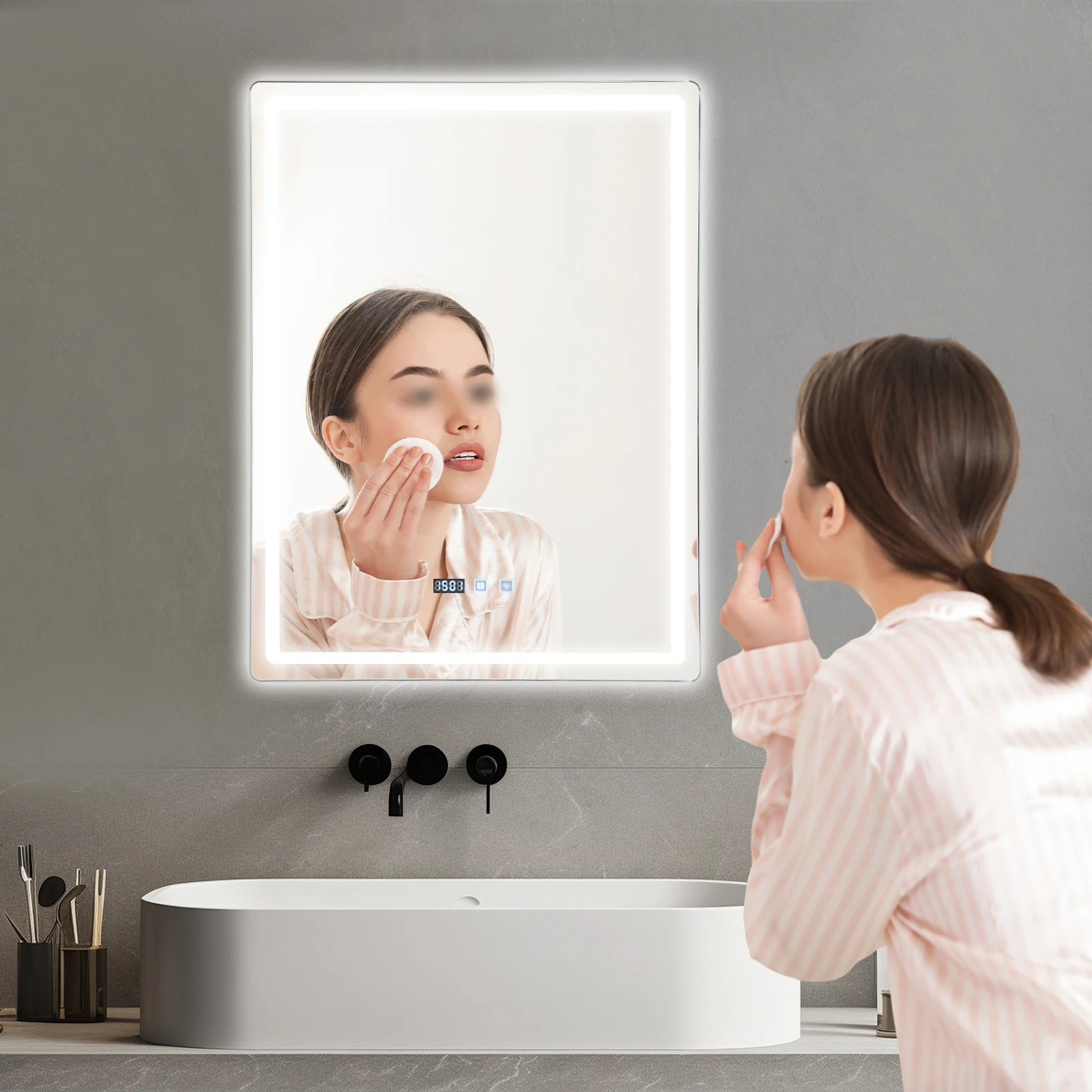 LED Dimmbarer Badezimmerspiegel mit Beleuchtung, Wandmontierter Intelligenter Badezimmerspiegel, für Waschräume, Toiletten, Hotels