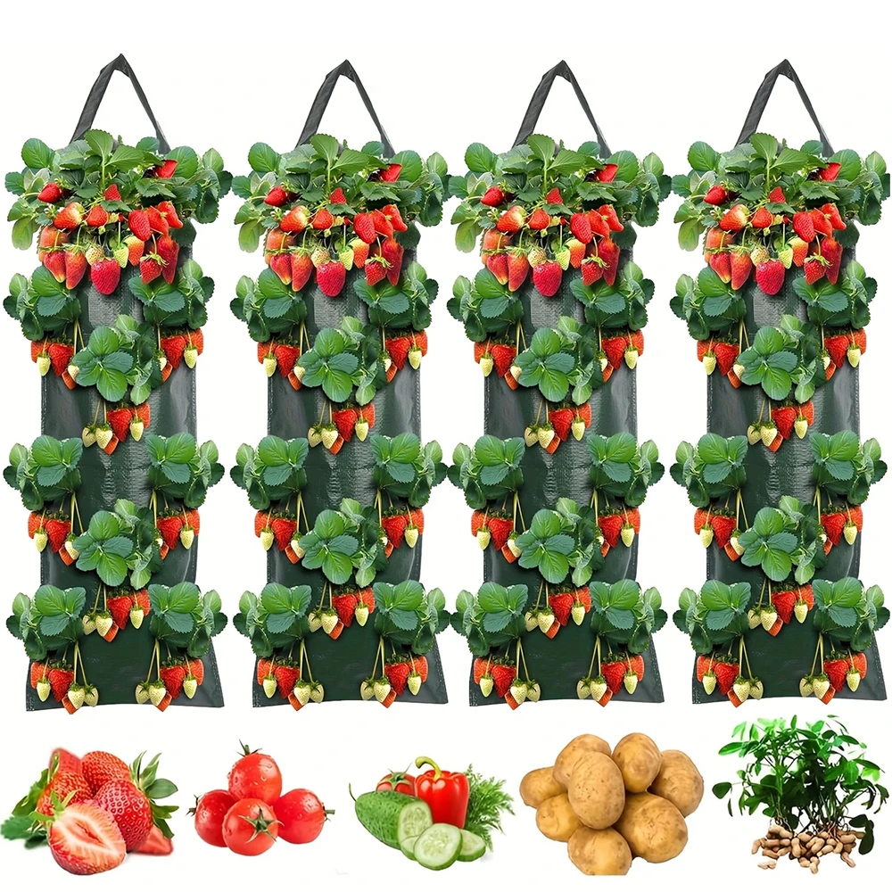 1-4PCS Garten Veranda Liefert Multi-Tasche Erdbeere Obst Anbau Hängende Pflanze Wachsen Tasche Outdoor Kompost Sämling pflanzer Image