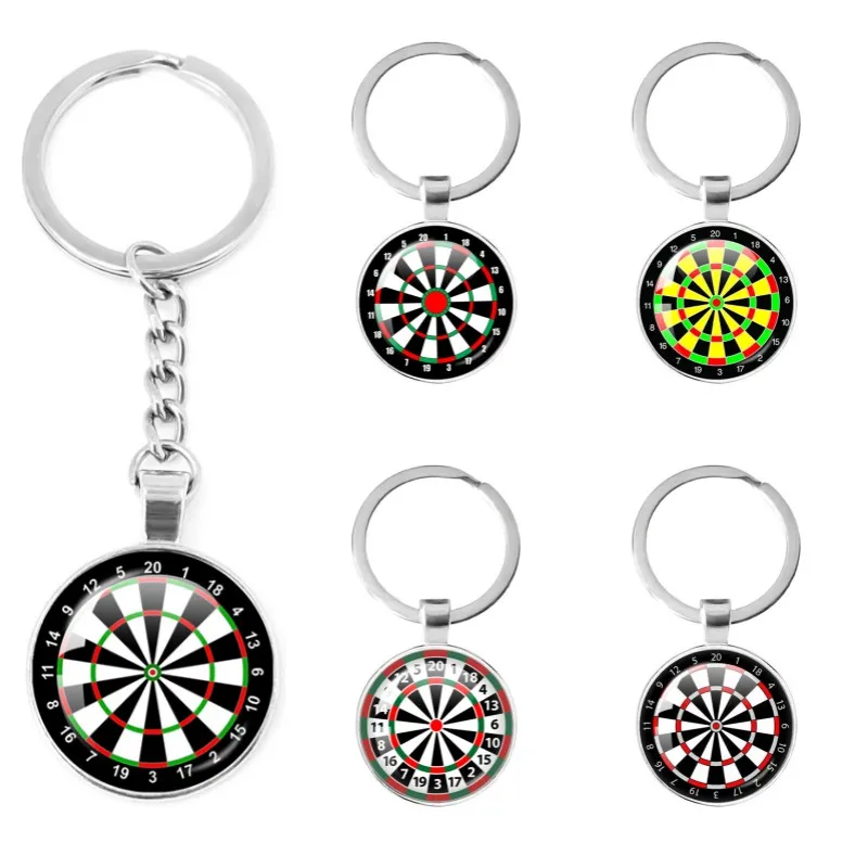 Beliebte Schmuck Glaskuppel Metall Schlüsselanhänger Dart Pan Dart Ziel Kreative Geschenke Glas Metall Schlüsselanhänger Autoschlüsselanhänger Image