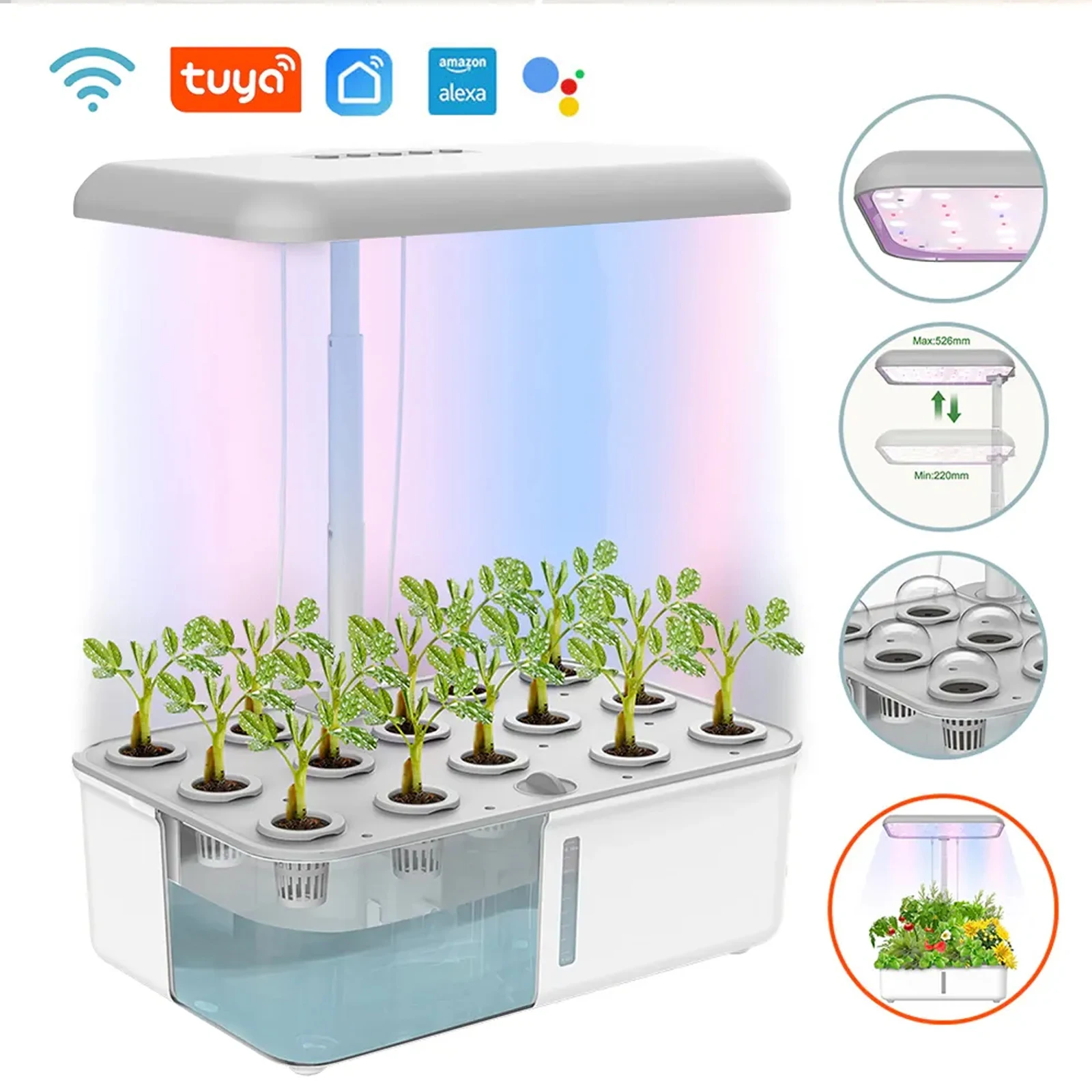 Tuya Wifi Hydoponics Wachstumssystem mit LED-Wachstumslicht, automatische Pumpe, intelligentes Innengartensystem, Kräutergarten-Set, Pflanzgefäß für Zuhause Image