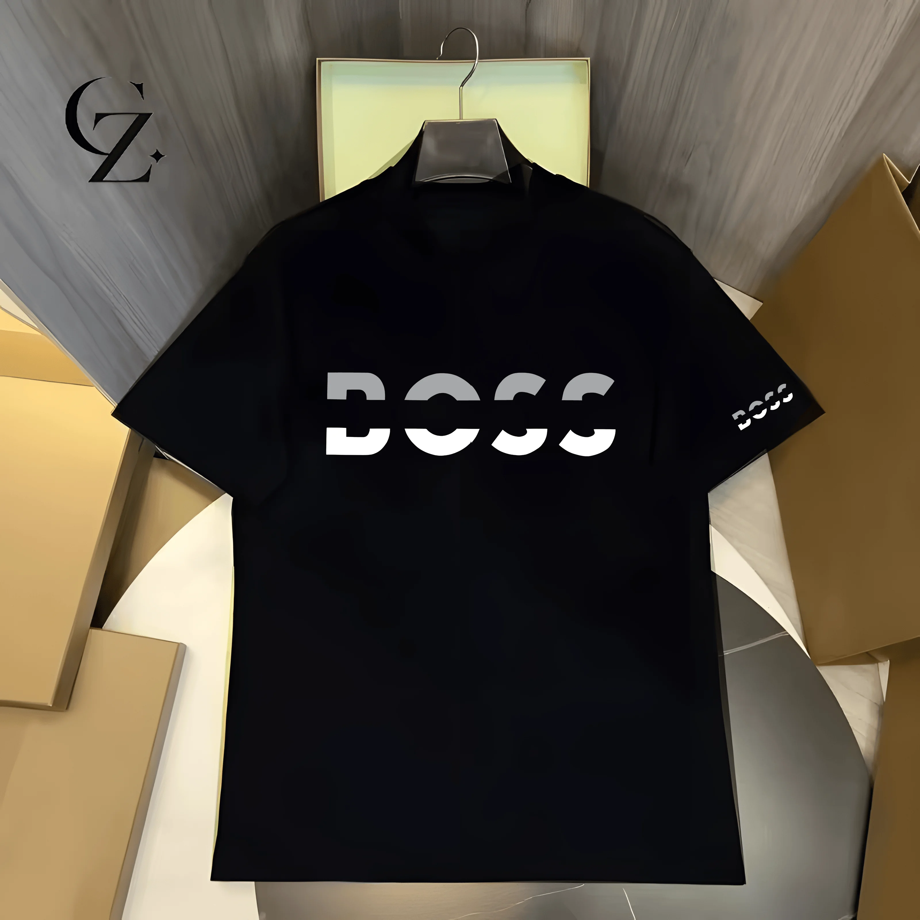 Dual Logo Premium Baumwoll-Oversize-T-Shirt mit luxuriösem Aufdruck in Schwarz, Sommer 2026, Business Casual Grafik-T-Shirt für Herren und Damen