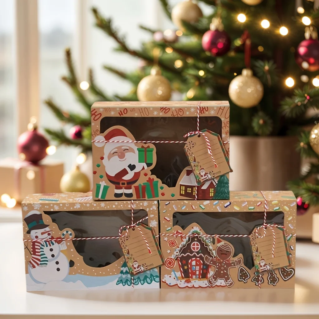 9/18/27/36 Stück Weihnachtsgeschenkboxen mit transparenten Fenstern – festliche Verpackungsbehälter aus Kraftpapier, Weihnachtsgeschenkbox Image