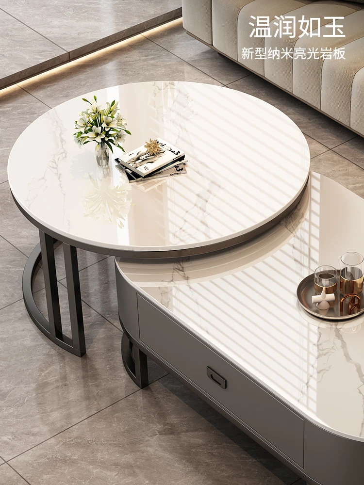 Couchtisch aus Felsplatte, Wohnzimmer, 2025, neuer, leichter, luxuriöser High-End-Haushalt, kleine Wohnung, moderner, einfacher ovaler Couchtisch Image