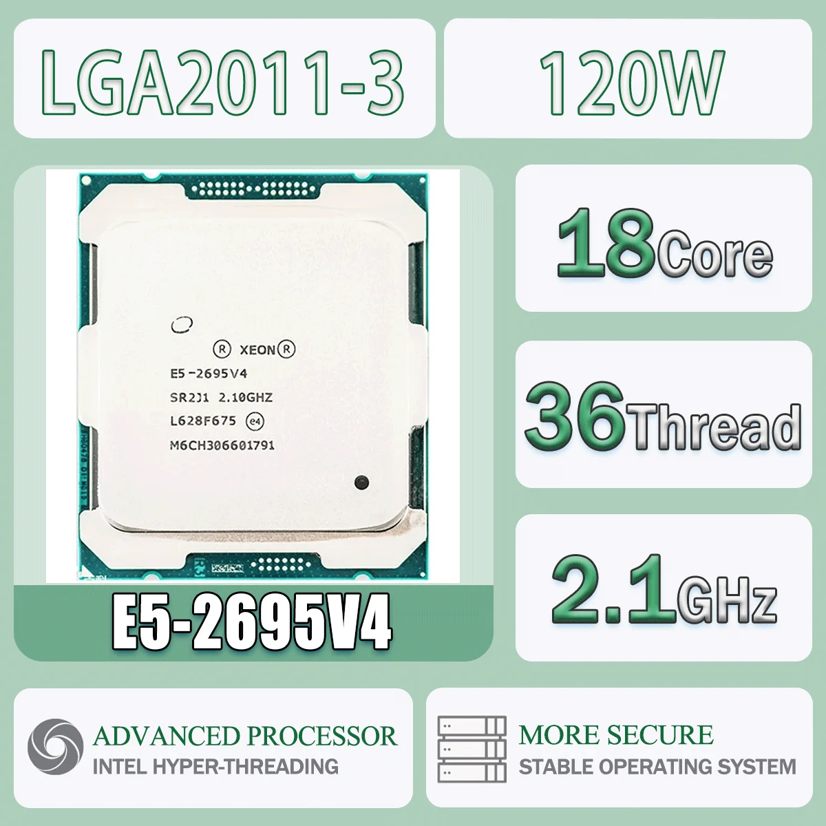 Intel Xeon E5-2695V4 2,1 GHz 18 Kerne 36 Threads 120 W E5 2695V4 Computer CPU Prozessor Server E5 2695 V4 Paket LGA 2011-3 Image