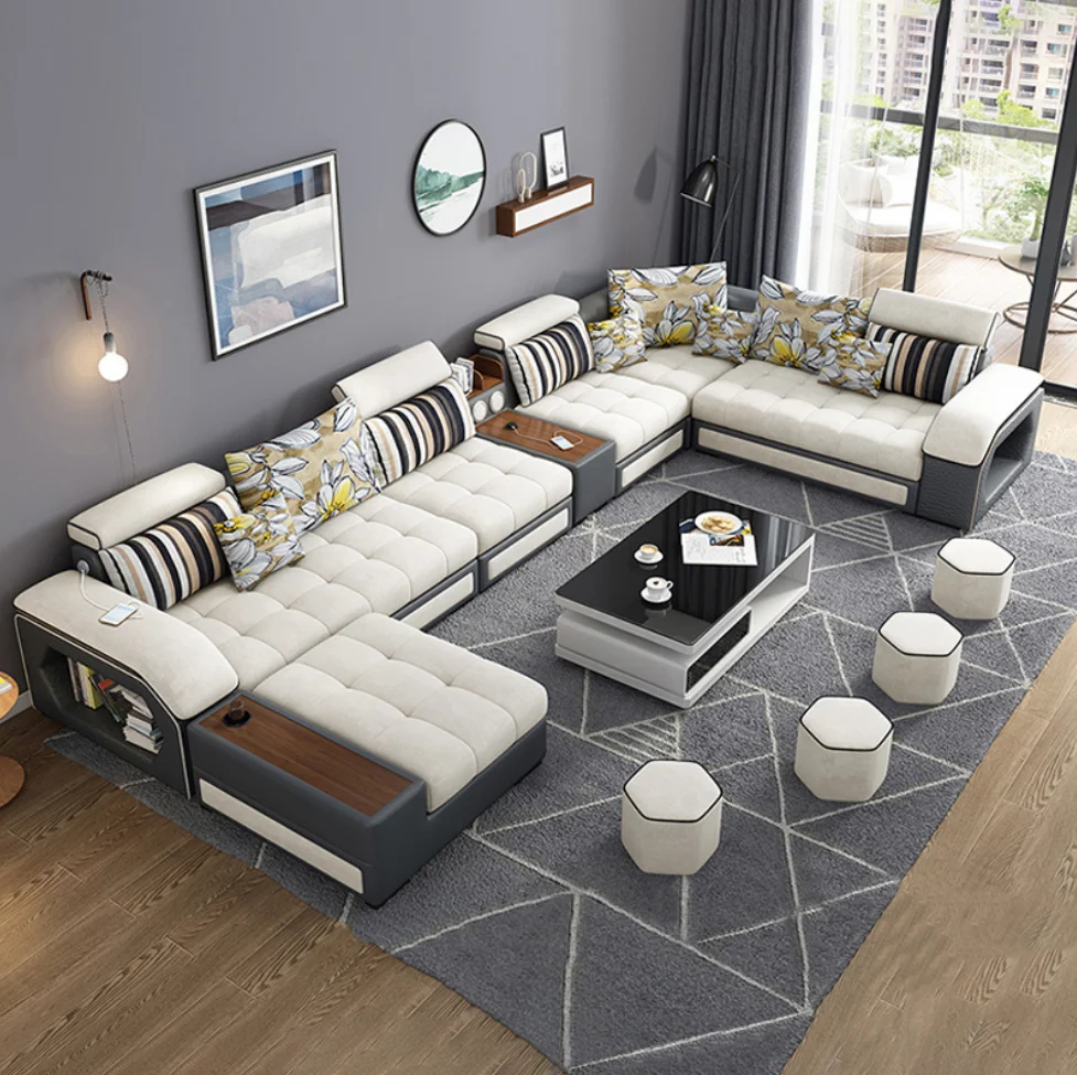 # Modernes Luxus-Wohnzimmer Modulares Kombinations-Sofa-Set Multifunktionales U-förmiges 7-Sitzer Ecksofa Image