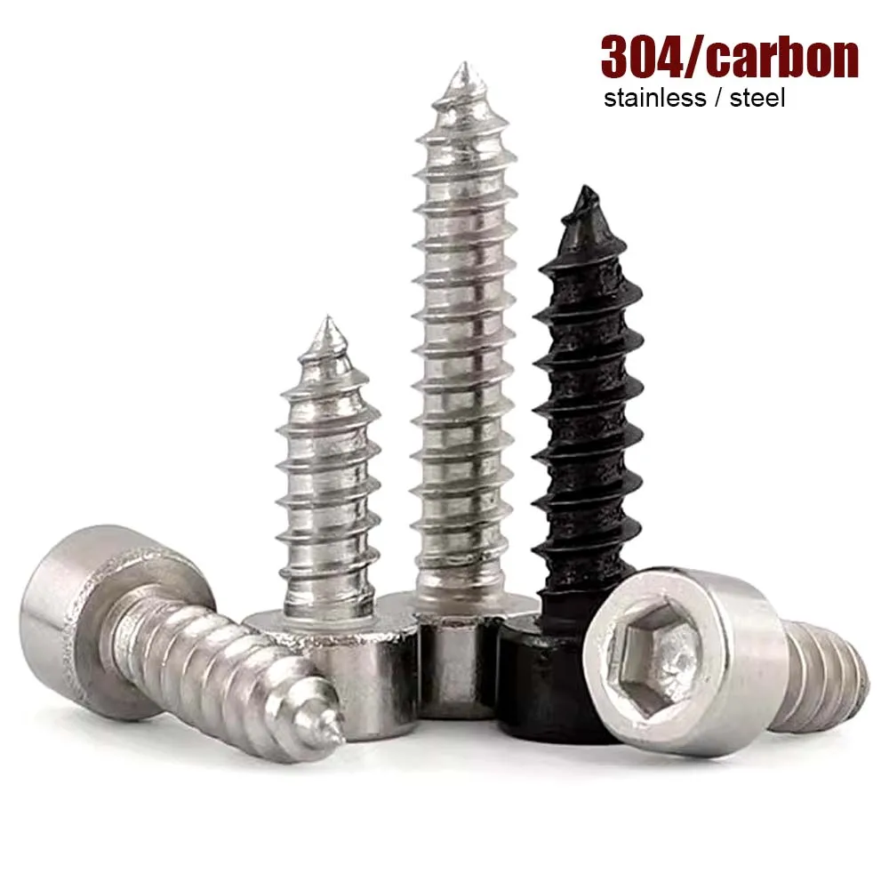 10/50X M1,7 M2 M2,6 M3 M3,5 M4 M5 M6 304 Edelstahl Schwarz Kohlenstoffstahl Innensechskant Innensechskant Kopf Holz selbstschneidende Schraube Image
