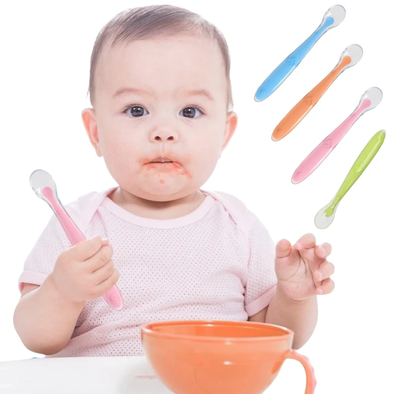 Baby Silikon-Löffel mit Weichem Kopf Suppenlöffel Baby-Trainingslöffel Kindertischbesteck Cartoon-Silikon Image