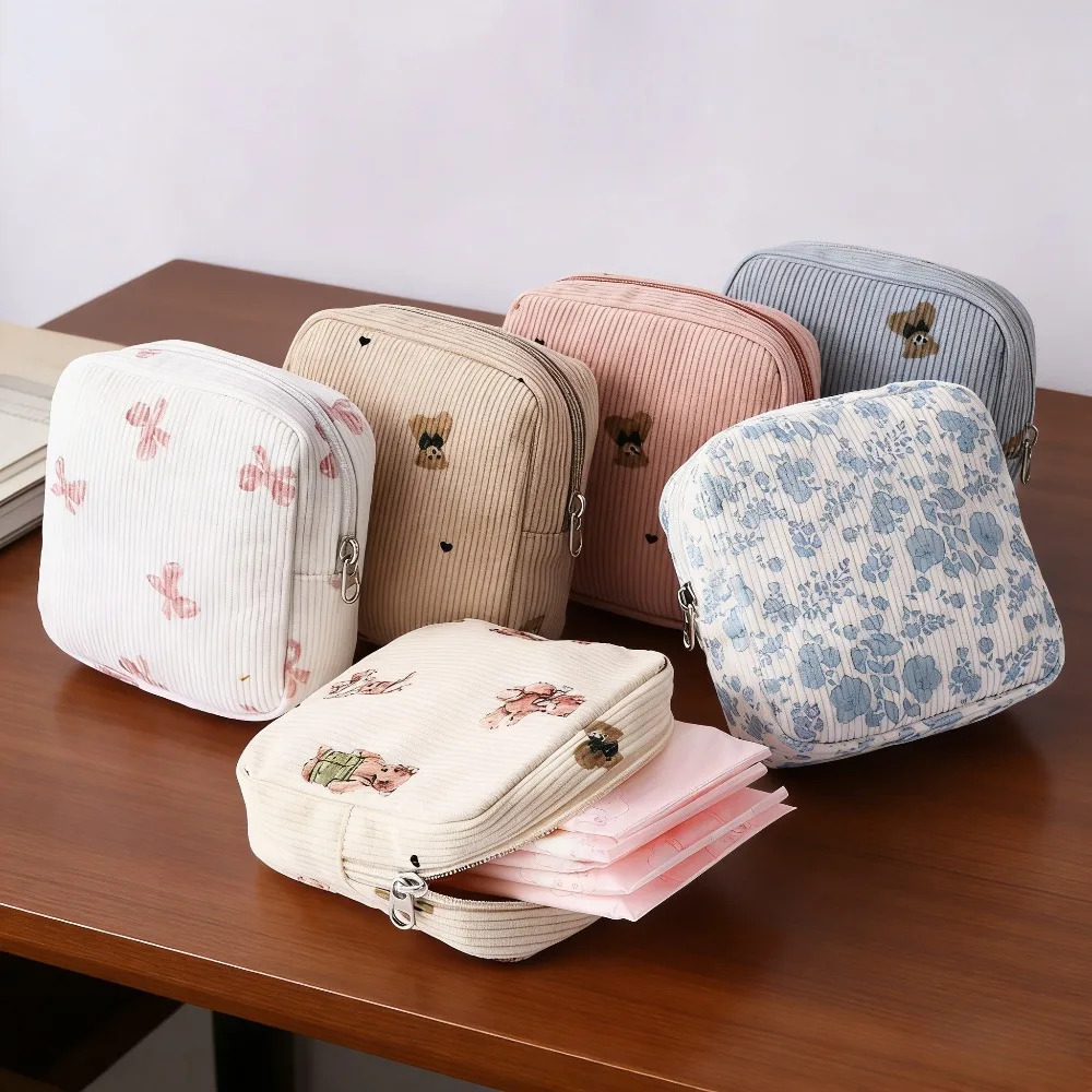 Multifunktionale Kleine Cordtasche, Aufbewahrung für Hygieneartikel, Lippenstift, Kopfhörer, Schmutzabweisend und Verschleißfest Image