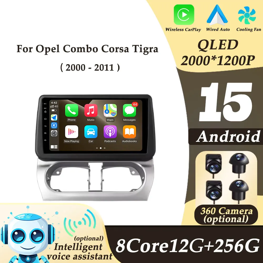 Autoradio-Multimedia-Player für Opel Combo Corsa Tigra 2000–2011, Android 15, kabelloses CarPlay, GPS, Navi BT, geteilter Bildschirm, DSP-Stereo Image