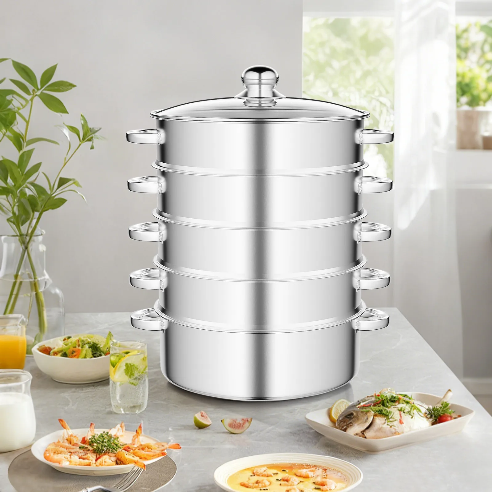 5-lagiger ? 28cm Dampfgarer Dampfkocher Dampfkochtopf Gardampftopf Edelstahl NEU Image